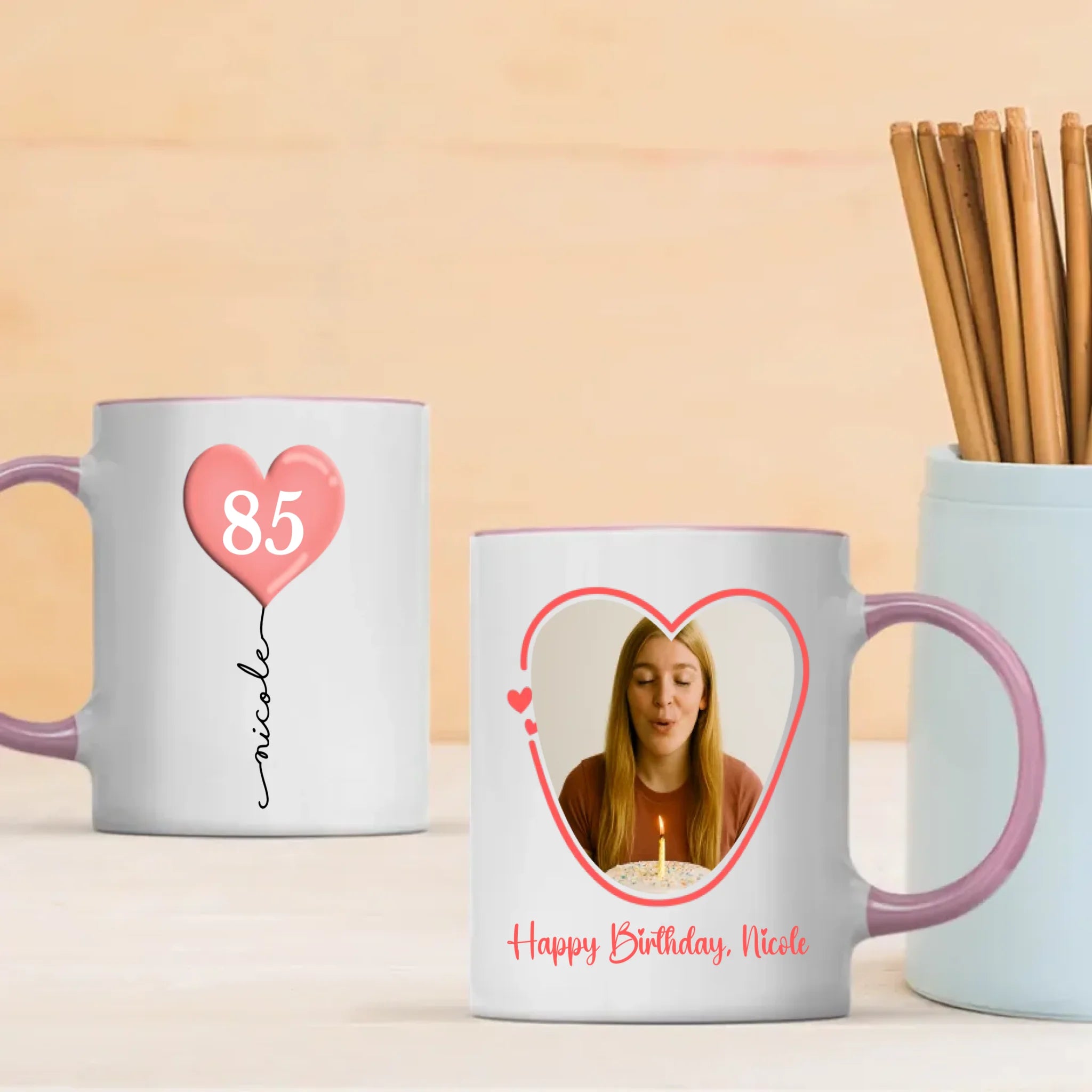 Personalized Birthday Mug – Custom Heart Balloon & Photo Cup Gift
