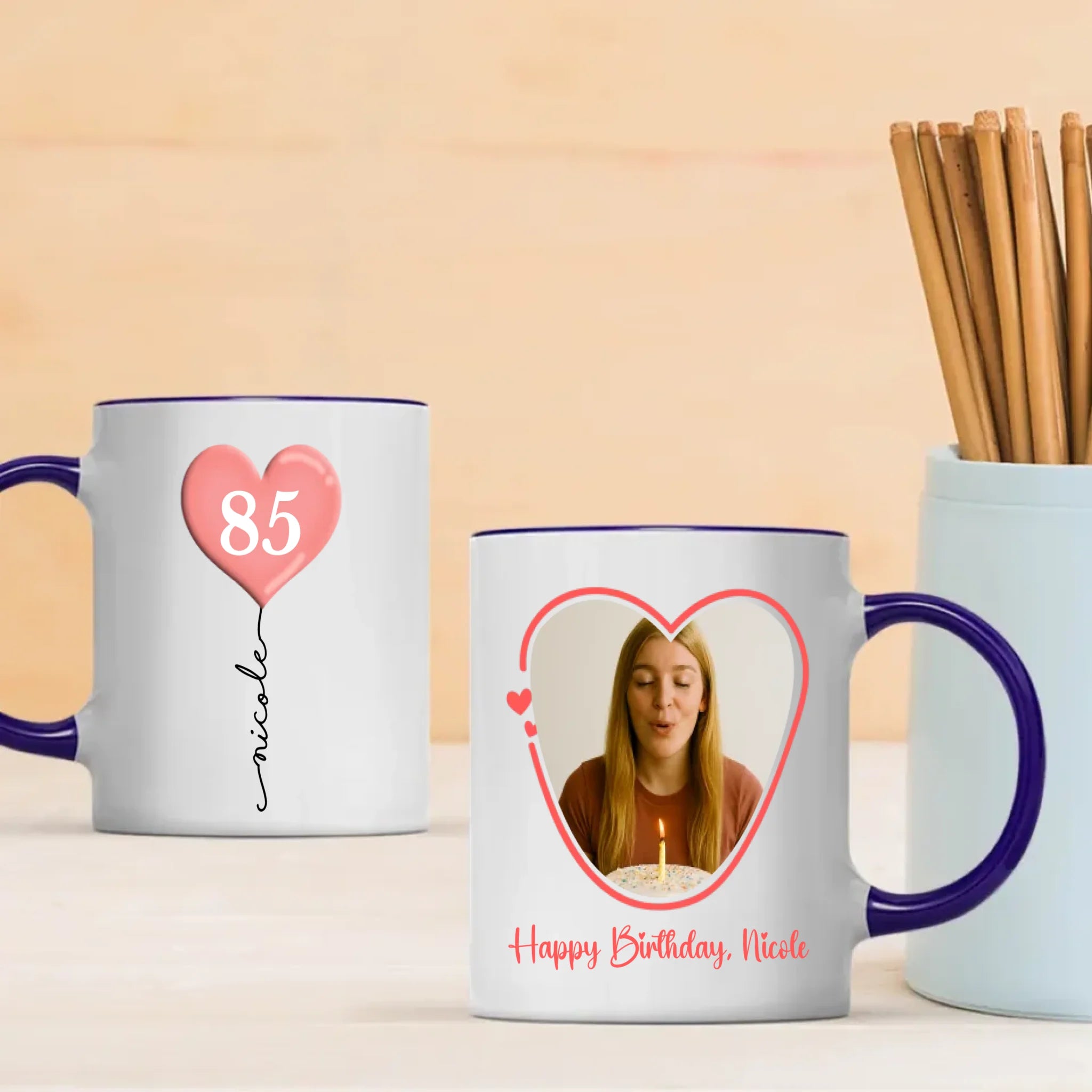 Personalized Birthday Mug – Custom Heart Balloon & Photo Cup Gift