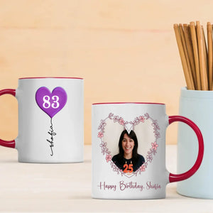 Elegant 83rd Birthday Mug – Personalized Heart Balloon Photo Gift for Her or Him – 89Prints