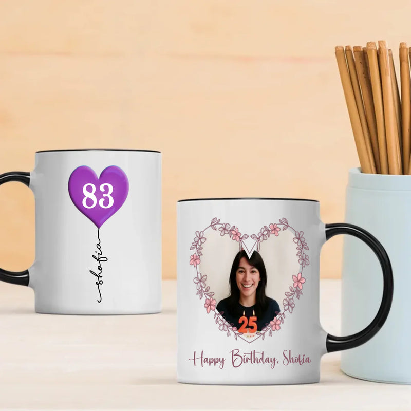 Elegant 83rd Birthday Mug – Personalized Heart Balloon Photo Gift for Her or Him – 89Prints