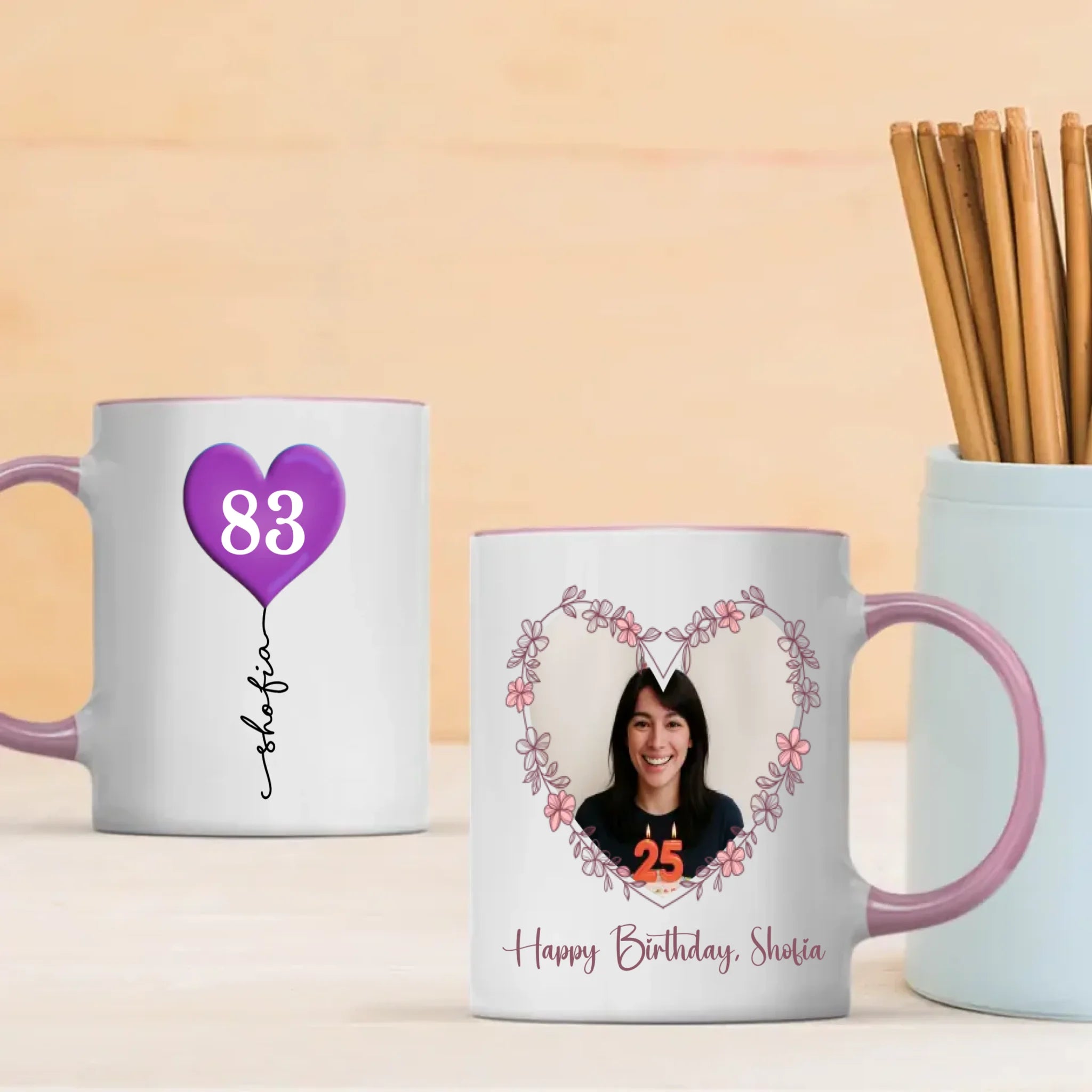 Elegant 83rd Birthday Mug – Personalized Heart Balloon Photo Gift for Her or Him – 89Prints