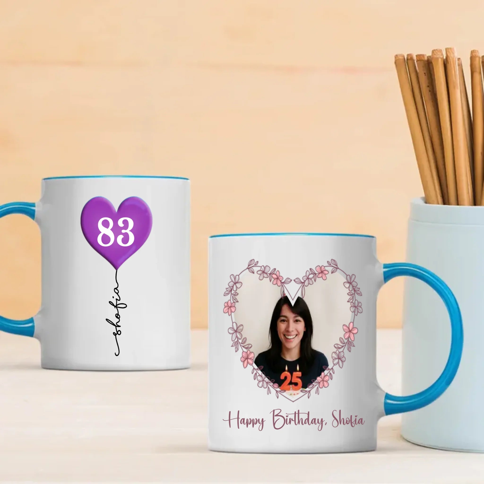 Elegant 83rd Birthday Mug – Personalized Heart Balloon Photo Gift for Her or Him – 89Prints