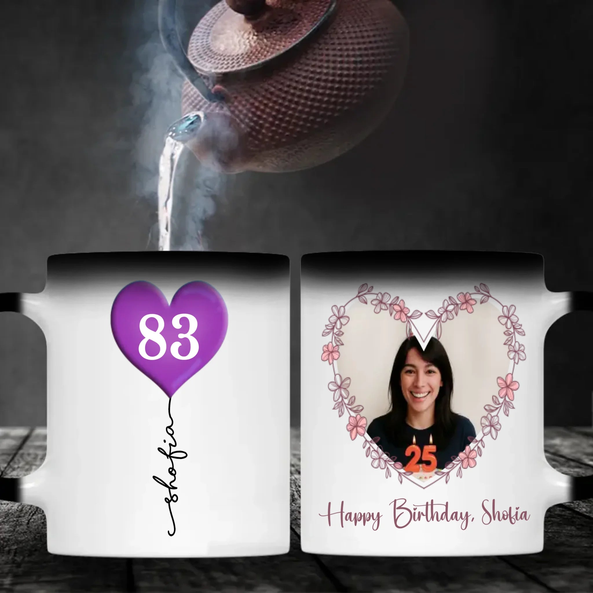 Elegant 83rd Birthday Mug – Personalized Heart Balloon Photo Gift for Her or Him – 89Prints