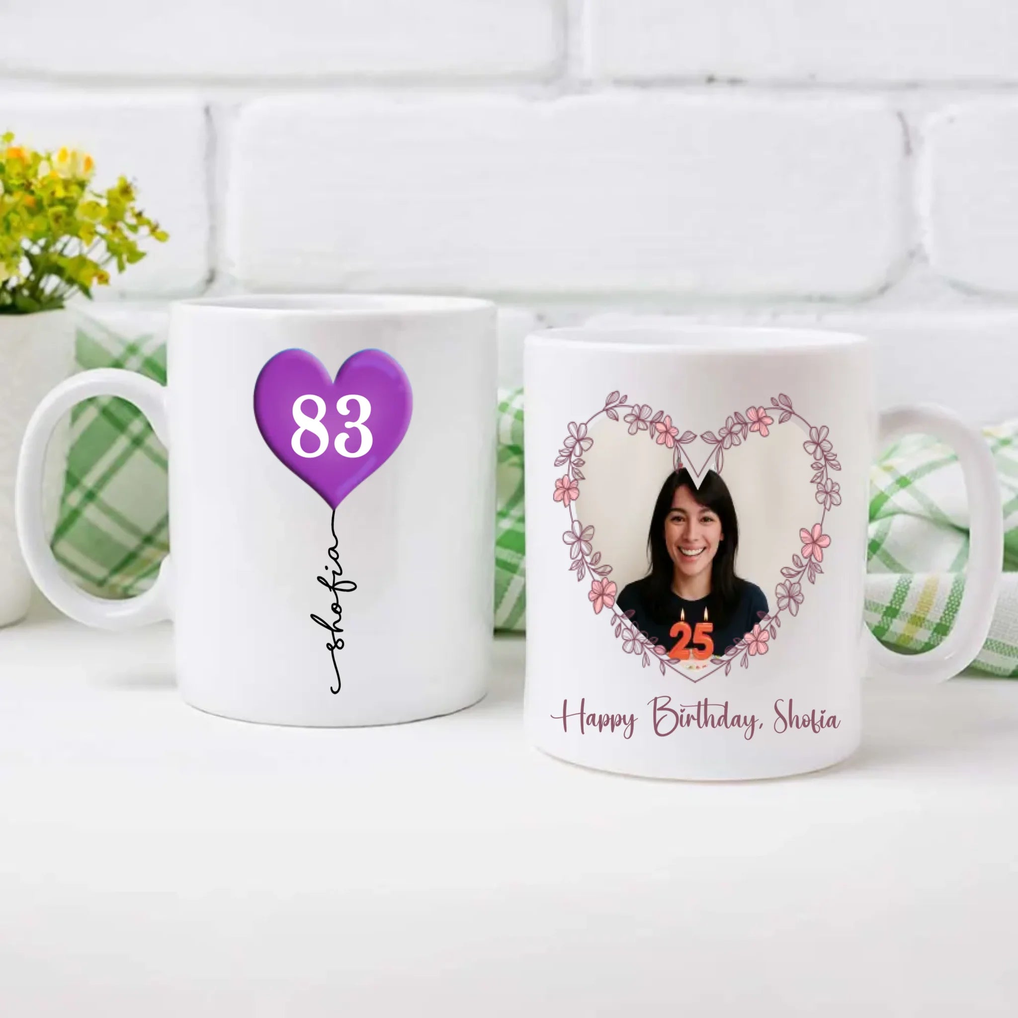 Elegant 83rd Birthday Mug – Personalized Heart Balloon Photo Gift for Her or Him – 89Prints