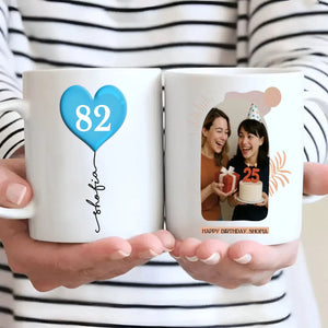 Charming 82nd Birthday Mug – Custom Photo & Name Heart Balloon Gift – 89Prints