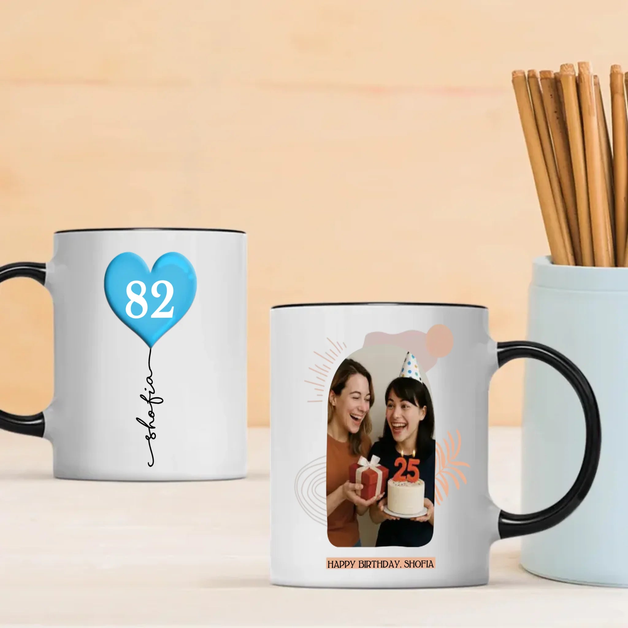 Charming 82nd Birthday Mug – Custom Photo & Name Heart Balloon Gift – 89Prints