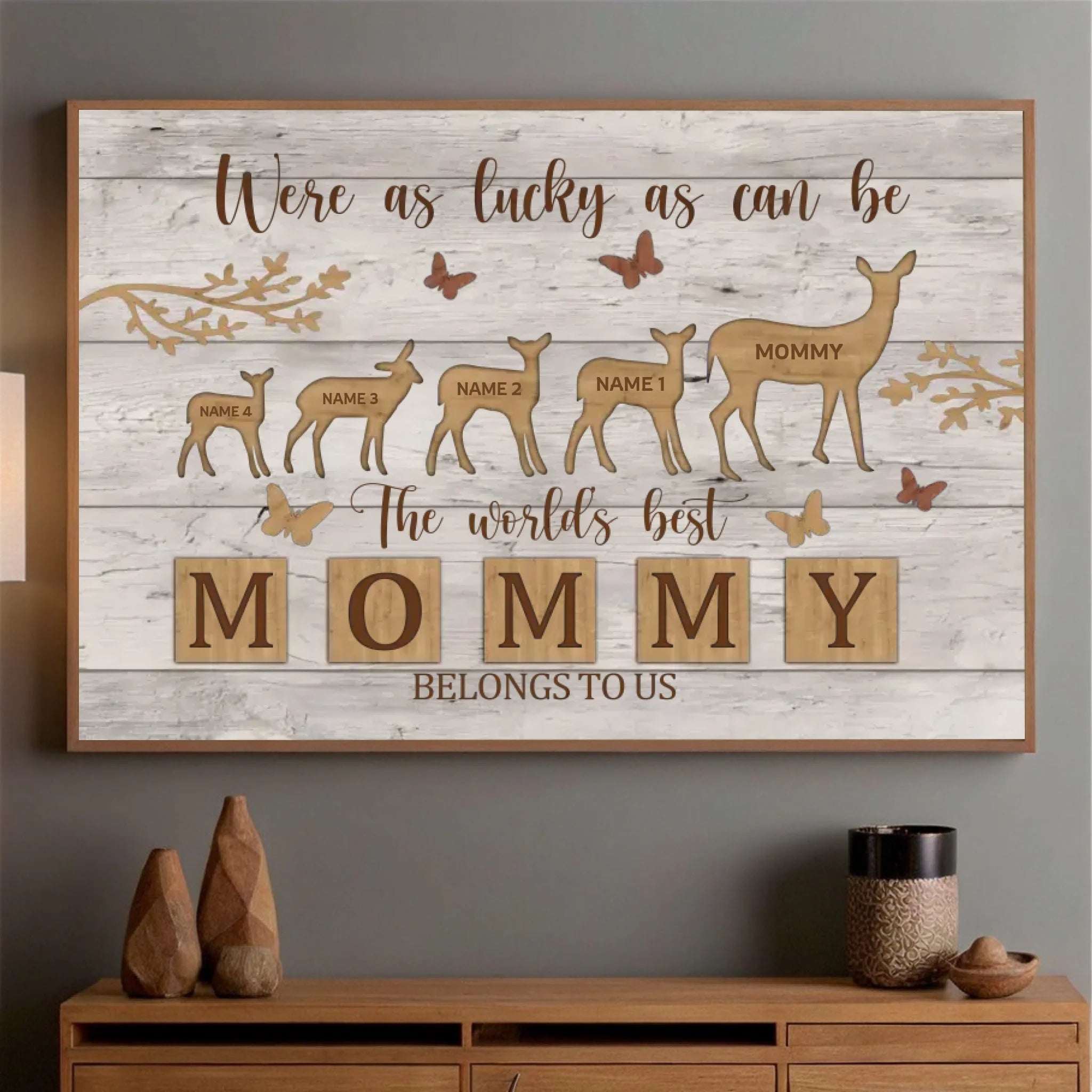 Custom Mom and Kids Poster Featuring Baby Deer Following Mom – Heartfelt Design - 89Prints