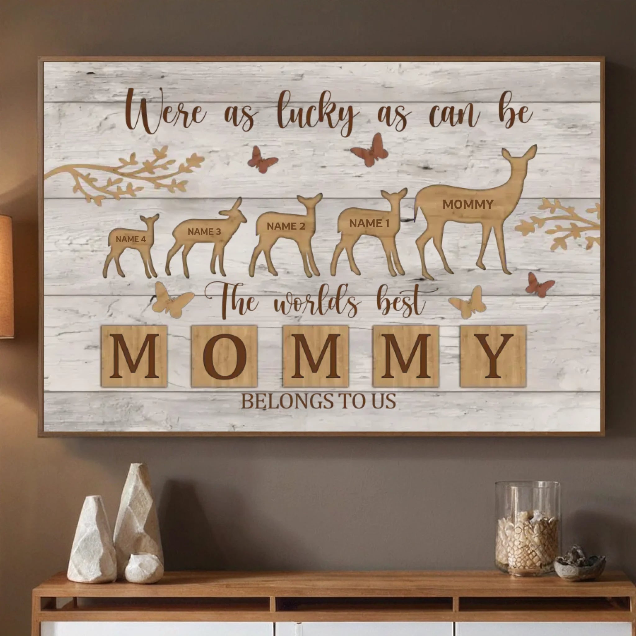 Custom Mom and Kids Poster Featuring Baby Deer Following Mom – Heartfelt Design - 89Prints