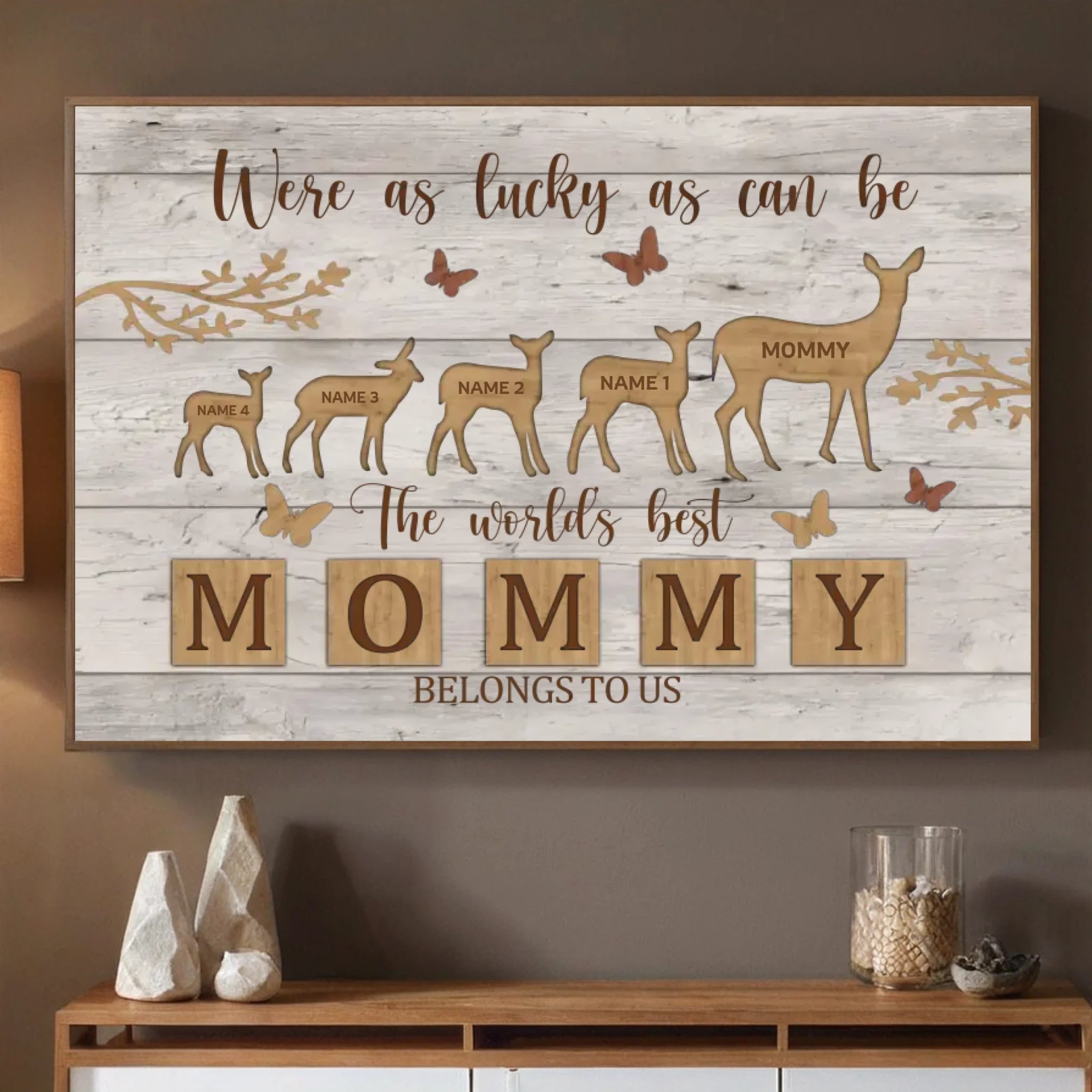 Custom Mom and Kids Poster Featuring Baby Deer Following Mom – Heartfelt Design - 89Prints