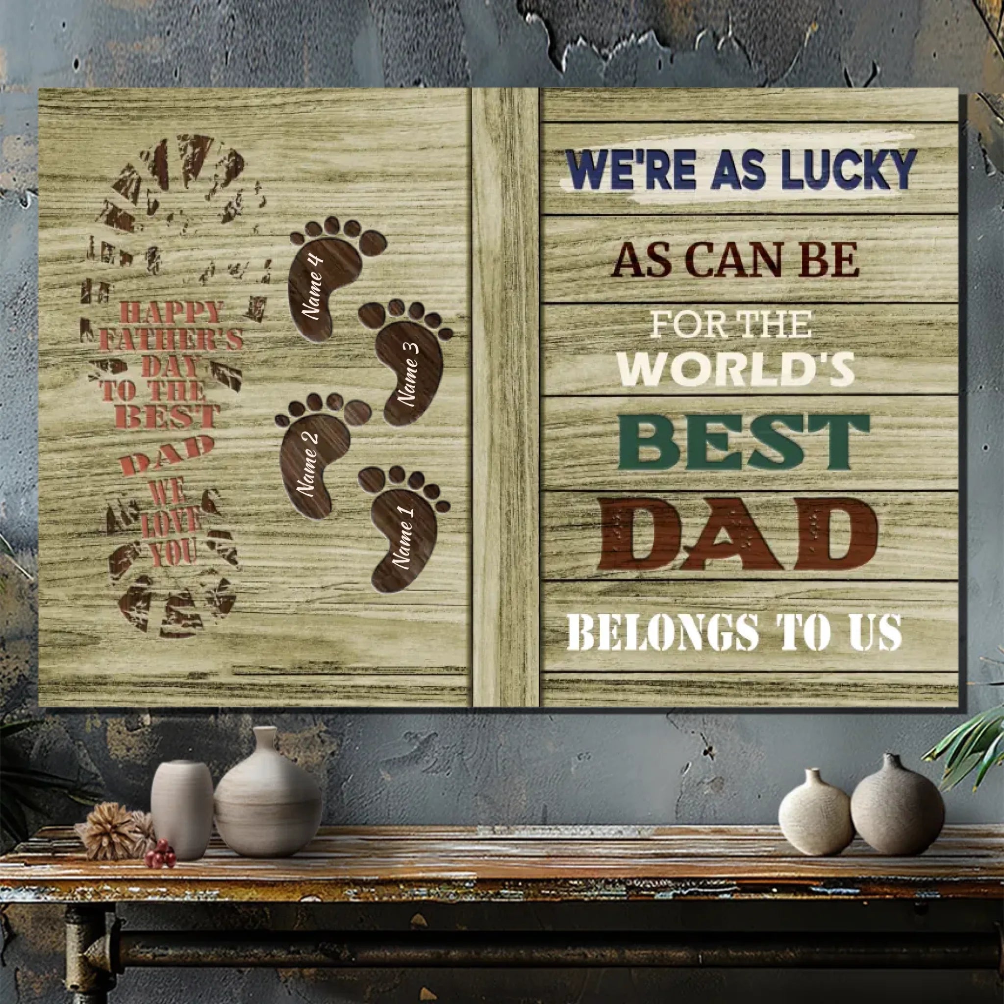 Best Dad Canvas - Personalized Father's Day Gift with Family Footprints