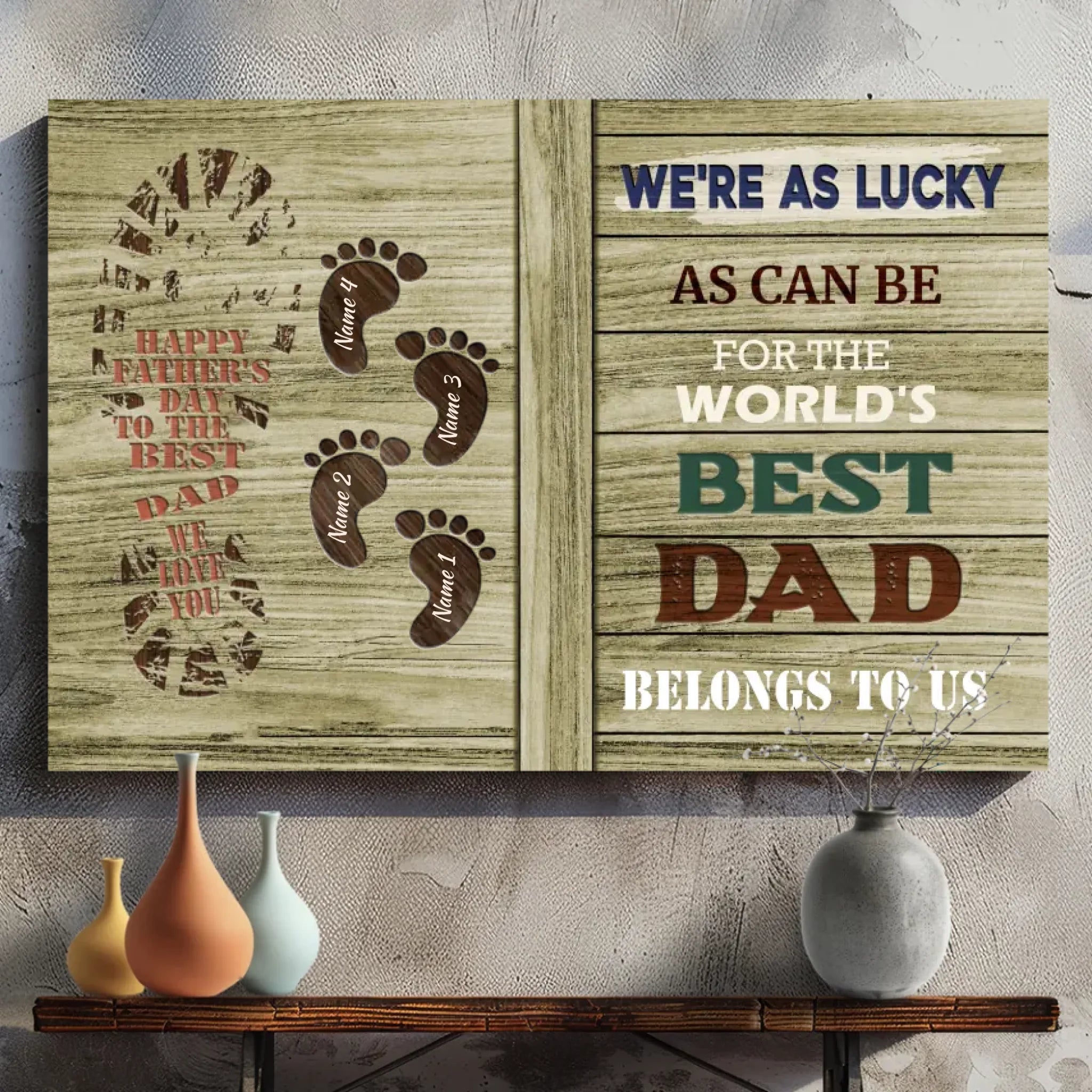 Best Dad Canvas - Personalized Father's Day Gift with Family Footprints