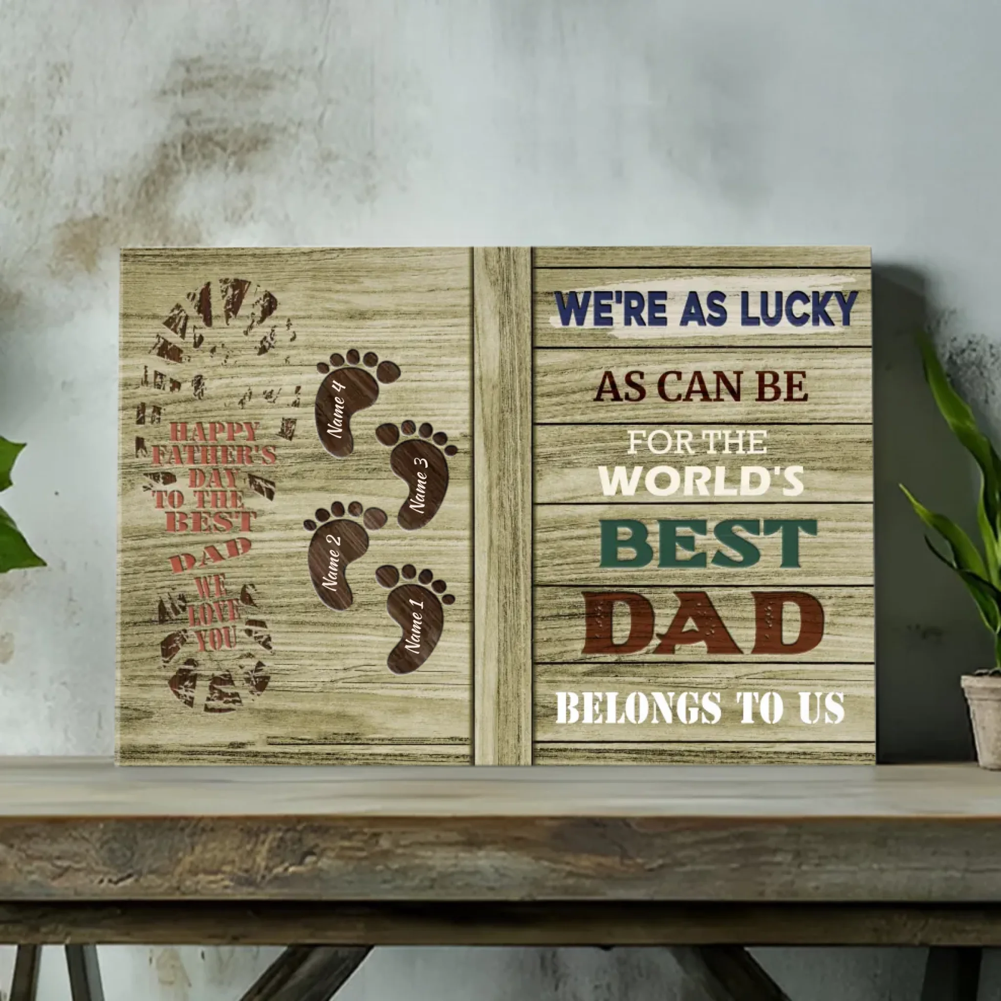 Best Dad Canvas - Personalized Father's Day Gift with Family Footprints