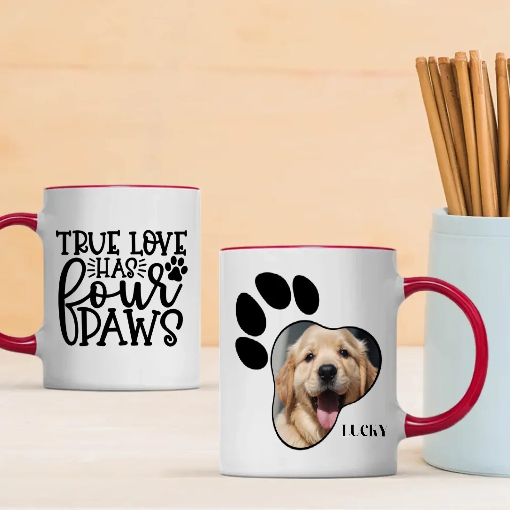 True Love Has Four Paws Mug – Fun Personalized Gift Featuring Your Playful Pup – 89Prints