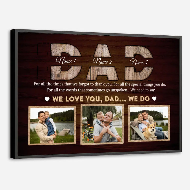 Custom We Love You Dad Poster – Family Photo and Name Personalized Gift - 89Prints