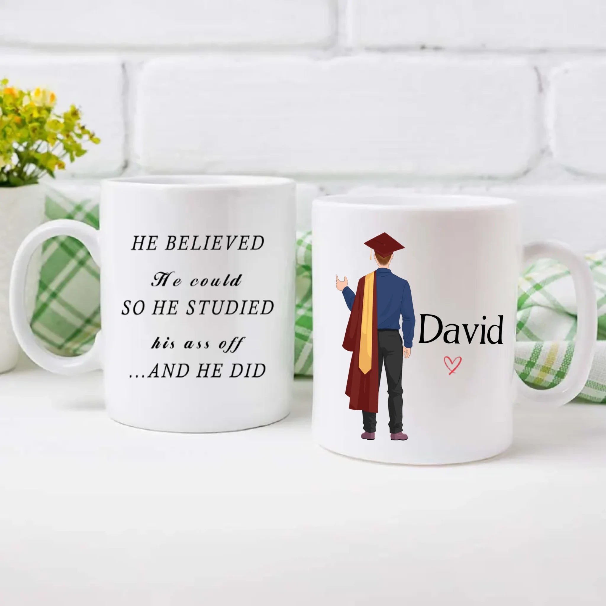 “He Believed and He Did” Personalized Graduation Mug – Good Luck & New Beginnings | 89Prints