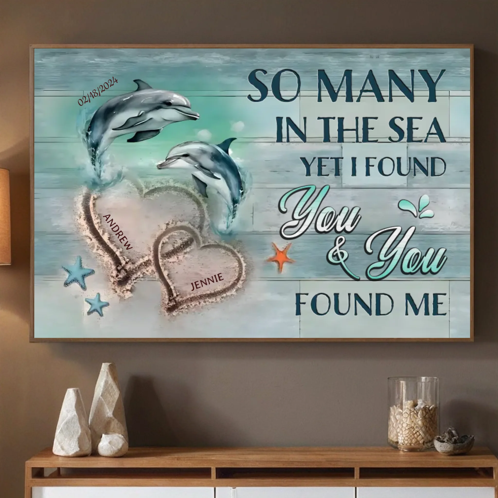 Personalized Wedding Poster: Beautiful Sea Theme Design with Custom Names and Love Messages - 89Prints