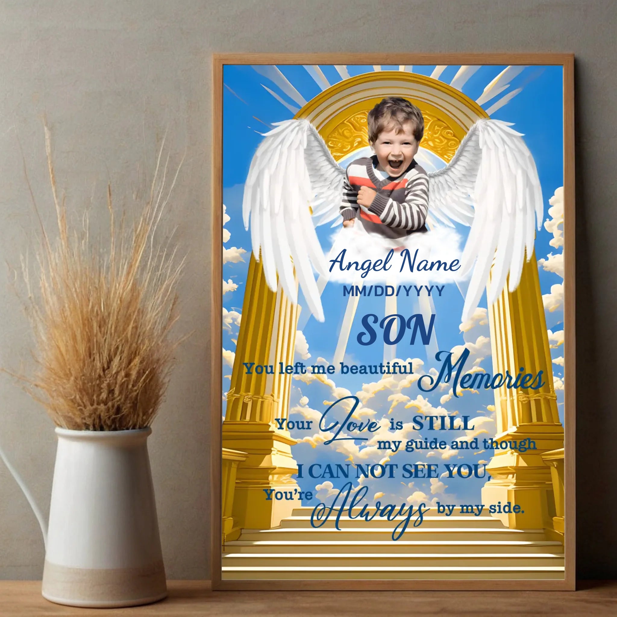 Custom Angel Wings Memorial Poster for Son – Beautiful Tribute in Heaven's Gate Design - 89Prints
