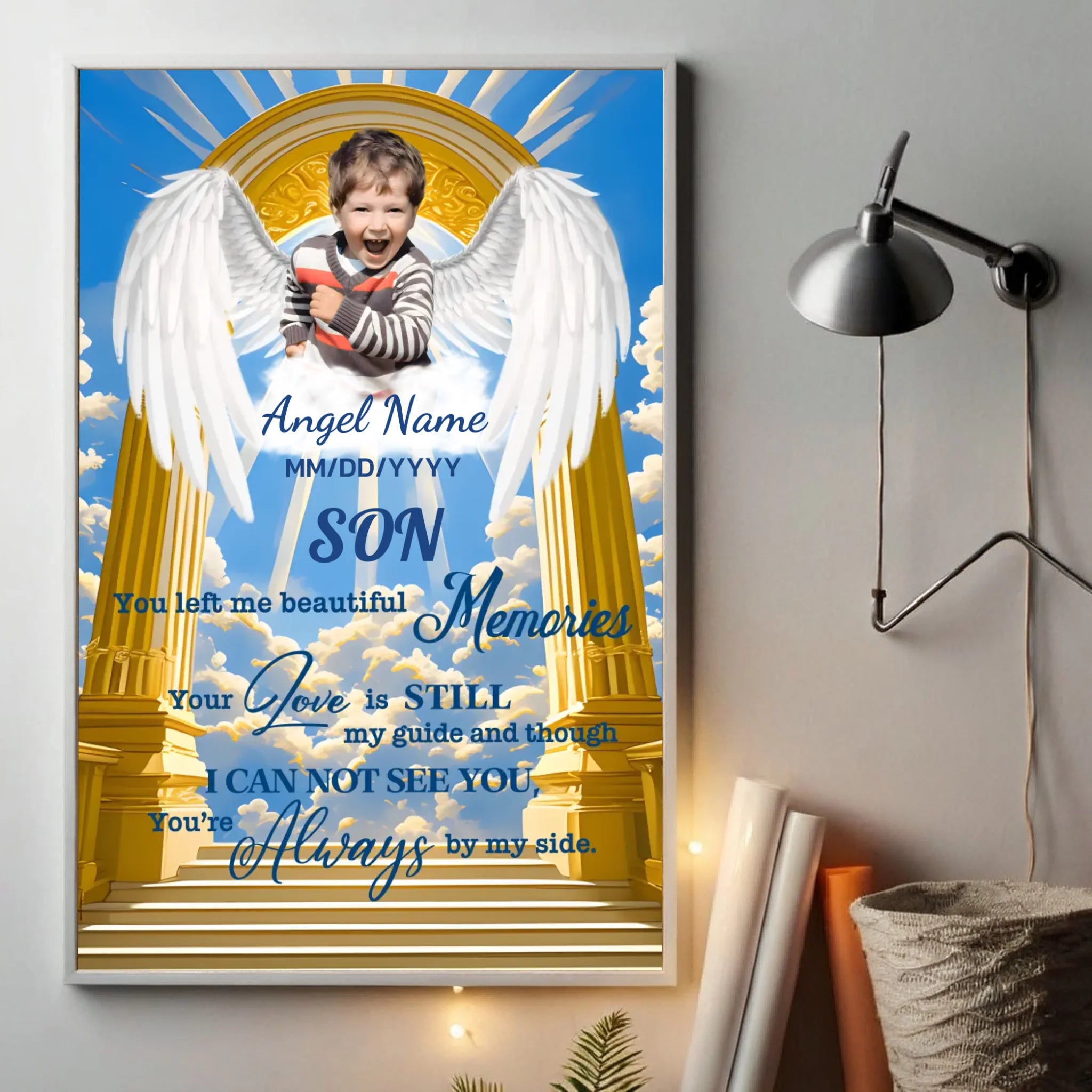 Custom Angel Wings Memorial Poster for Son – Beautiful Tribute in Heaven's Gate Design - 89Prints
