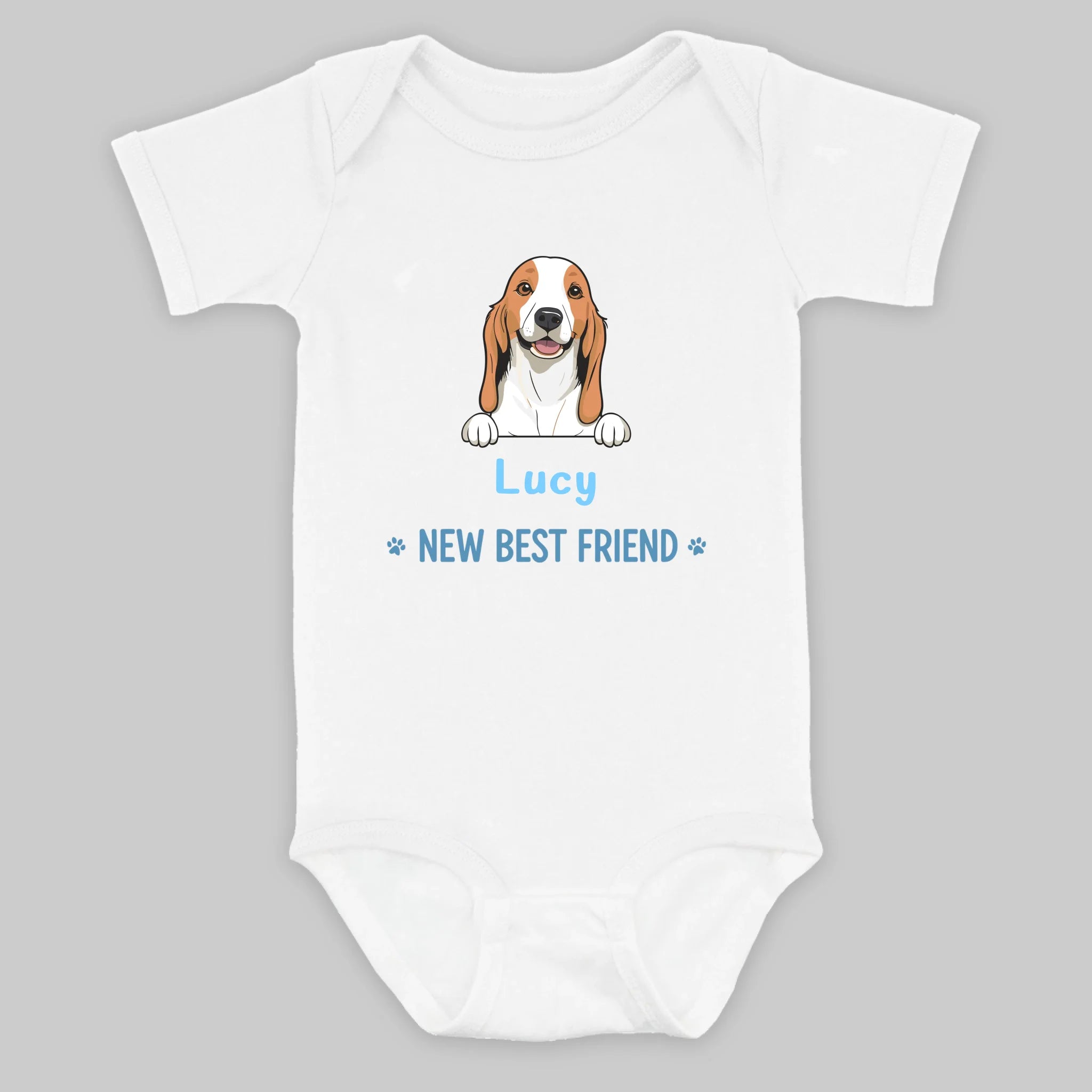 Custom Pet Baby Onesie – New Best Friend with Dog Illustration - 89Prints