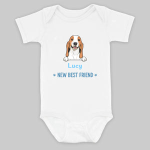 Custom Pet Baby Onesie – New Best Friend with Dog Illustration - 89Prints