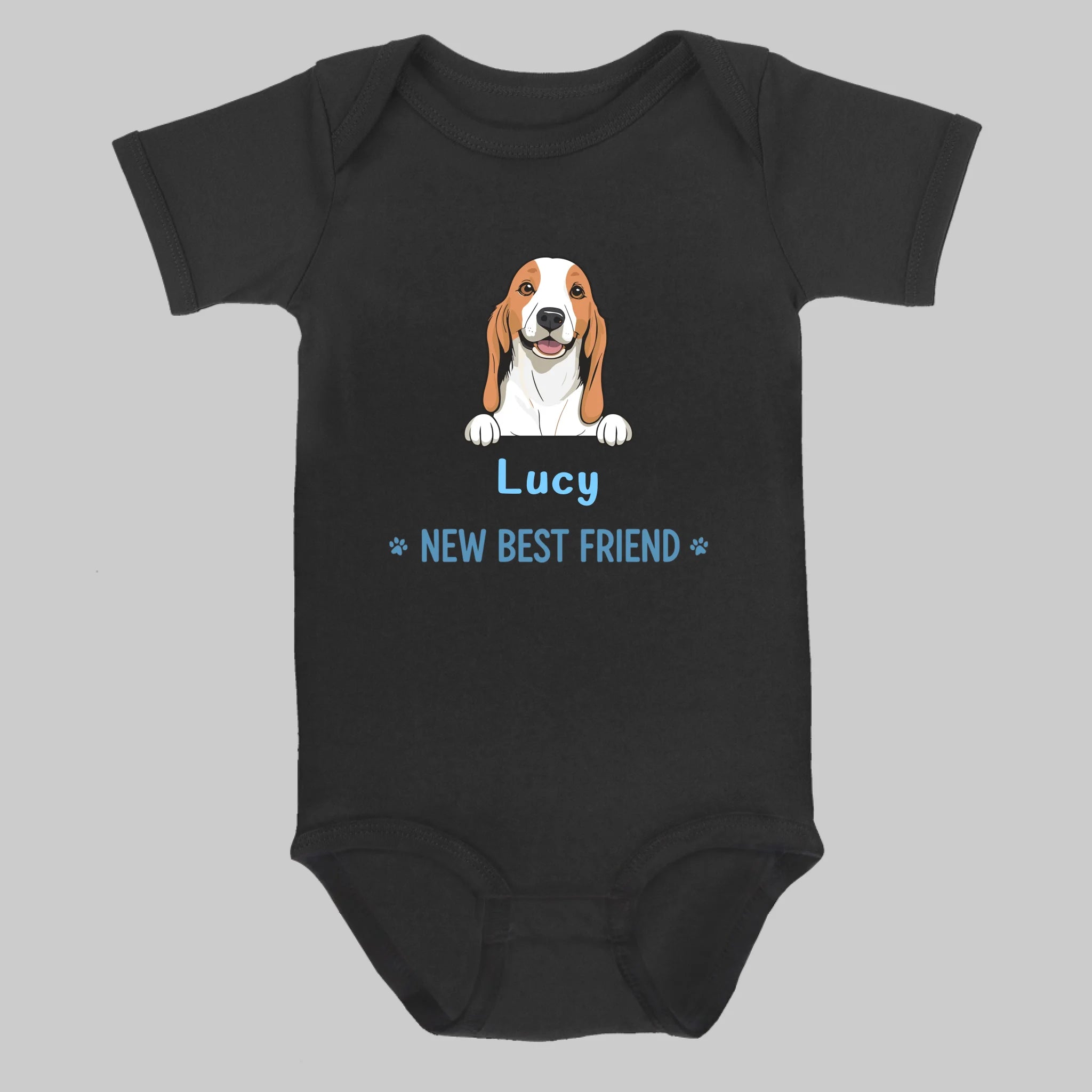 Custom Pet Baby Onesie – New Best Friend with Dog Illustration - 89Prints