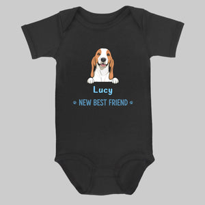 Custom Pet Baby Onesie – New Best Friend with Dog Illustration - 89Prints
