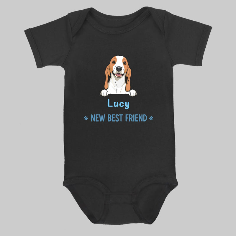 Custom Pet Baby Onesie – New Best Friend with Dog Illustration - 89Prints