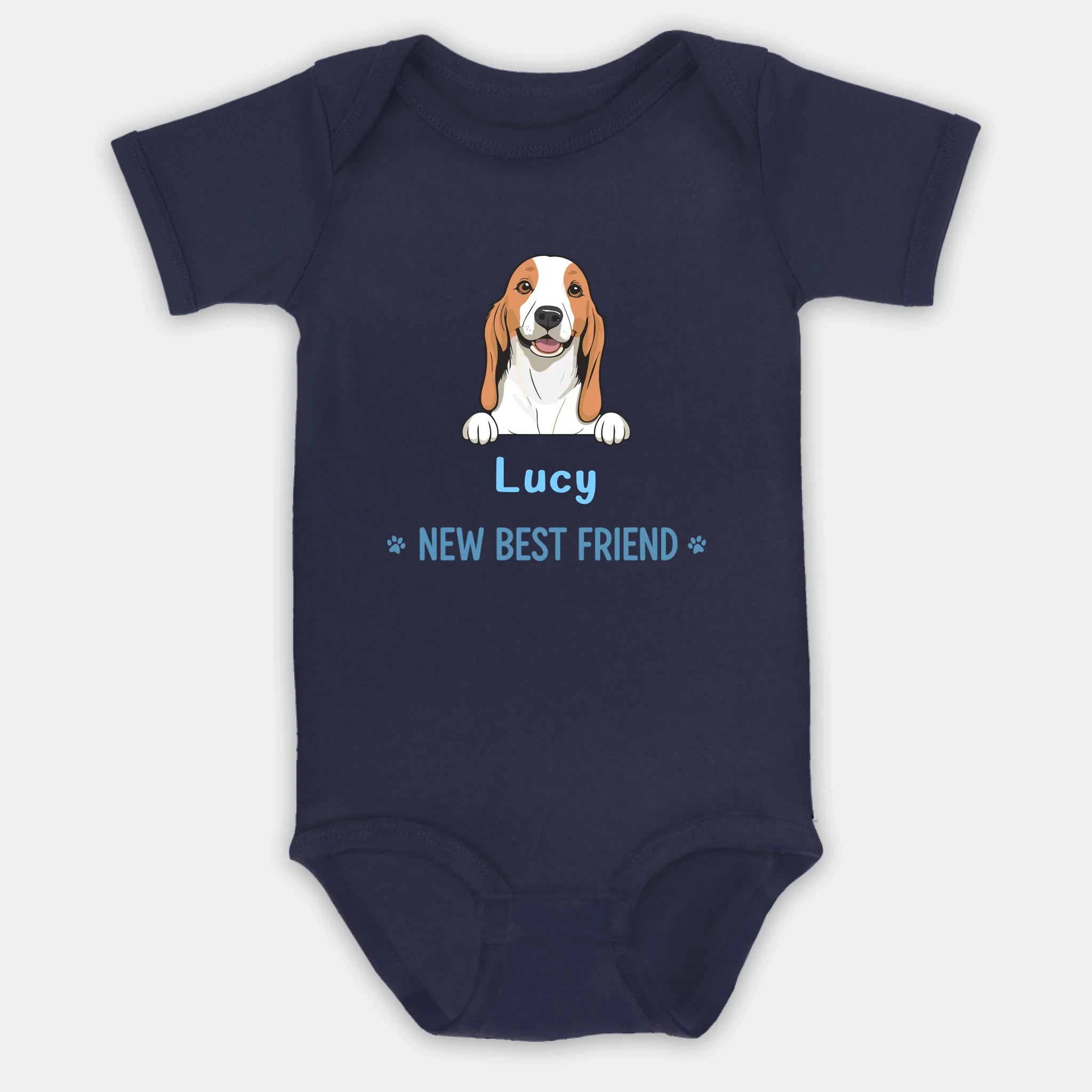 Custom Pet Baby Onesie – New Best Friend with Dog Illustration - 89Prints