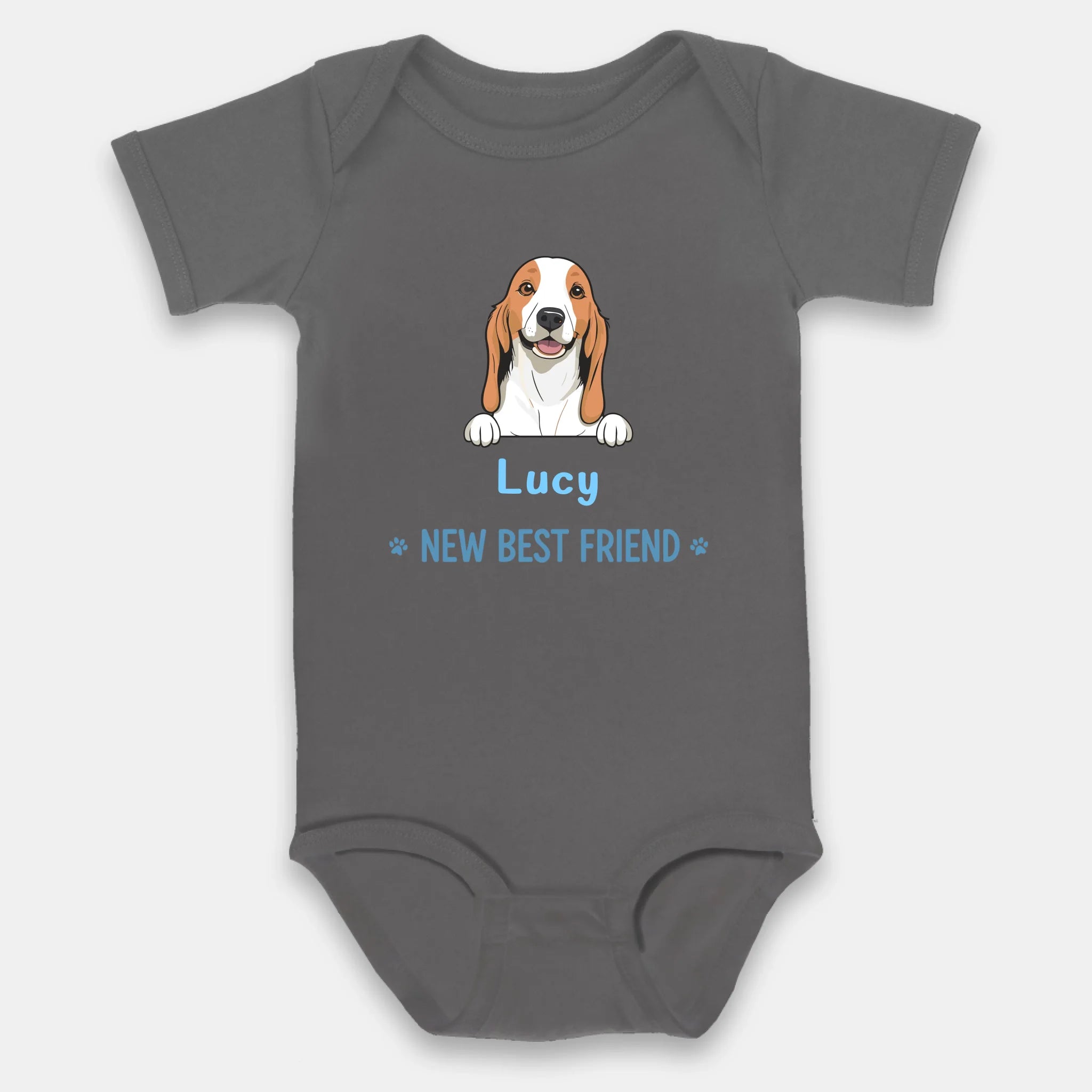 Custom Pet Baby Onesie – New Best Friend with Dog Illustration - 89Prints