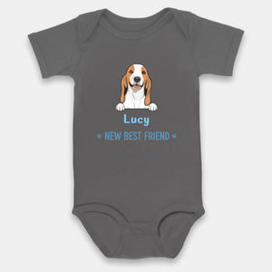Custom Pet Baby Onesie – New Best Friend with Dog Illustration - 89Prints