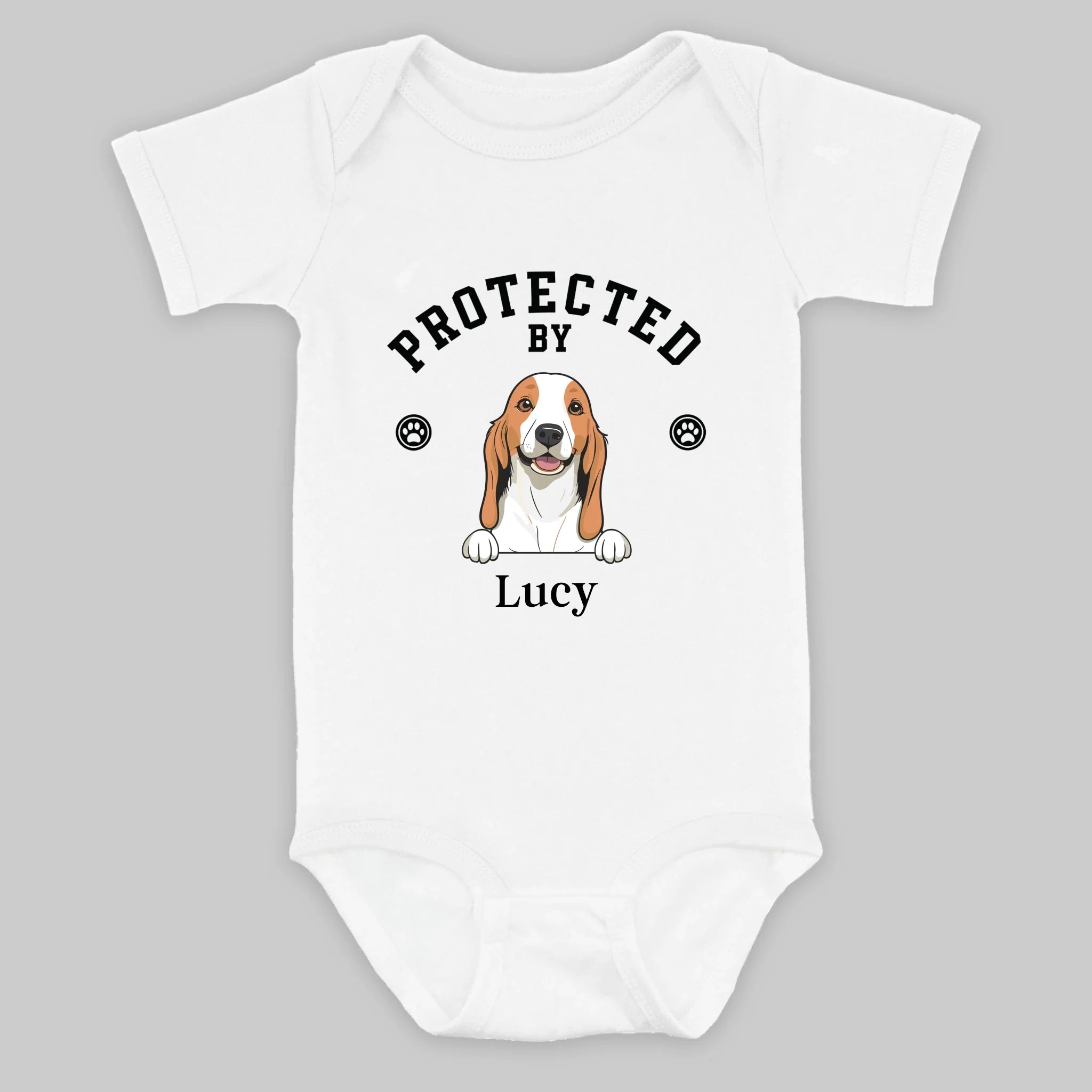 Personalized Dog Baby Onesie – “Protected by” Custom Pet Design - 89Prints