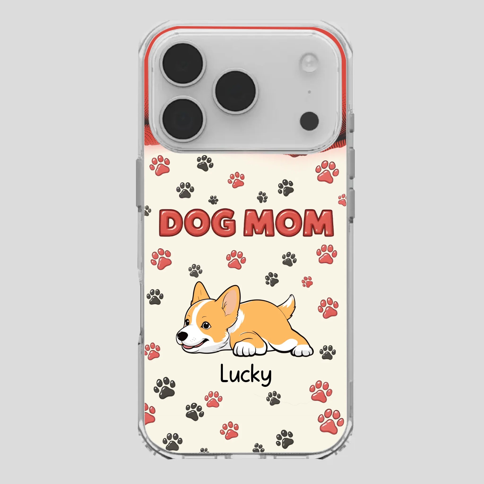 Cute Dog Mom Case – Playful Corgi & Paw Prints Design - 89Prints