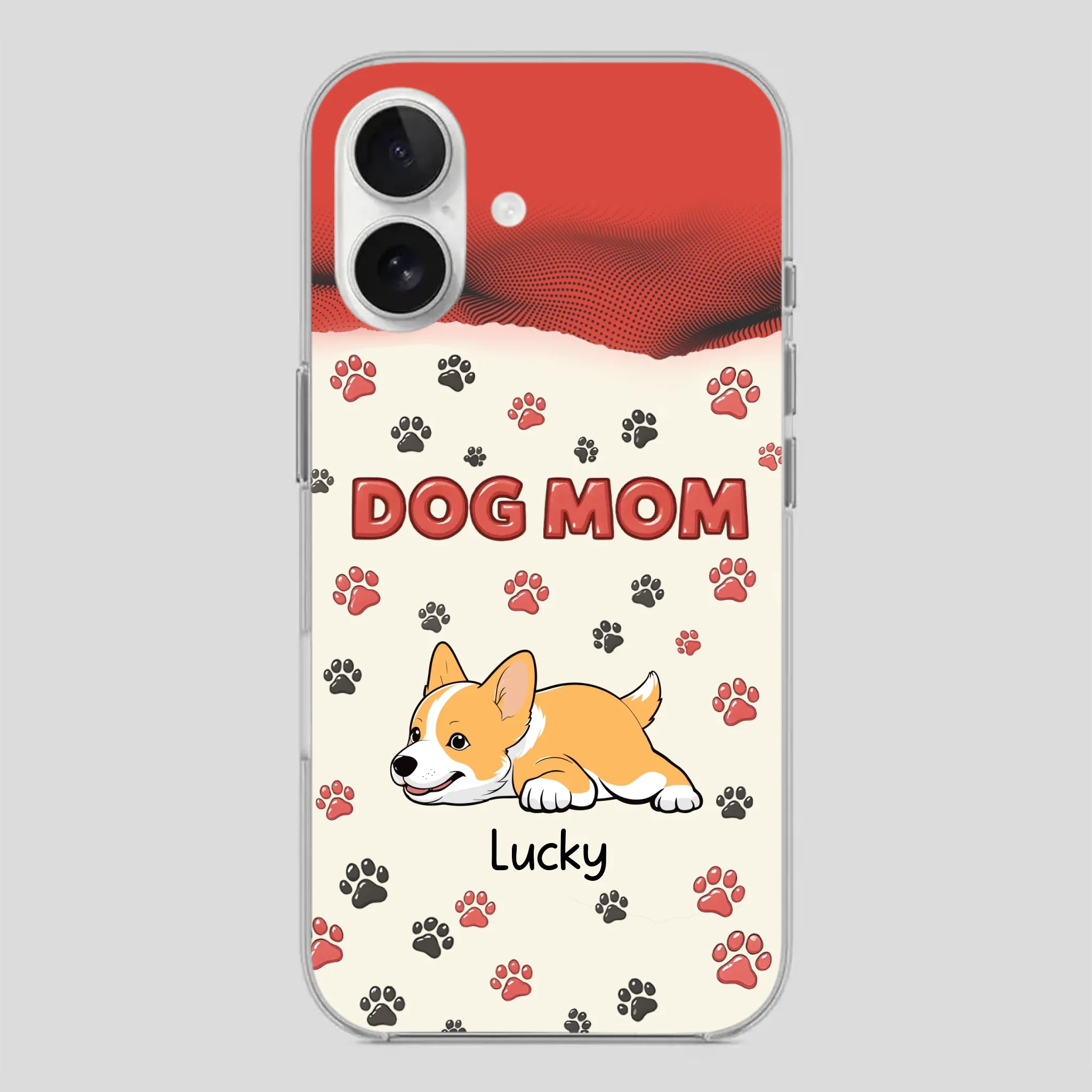 Cute Dog Mom Case – Playful Corgi & Paw Prints Design - 89Prints