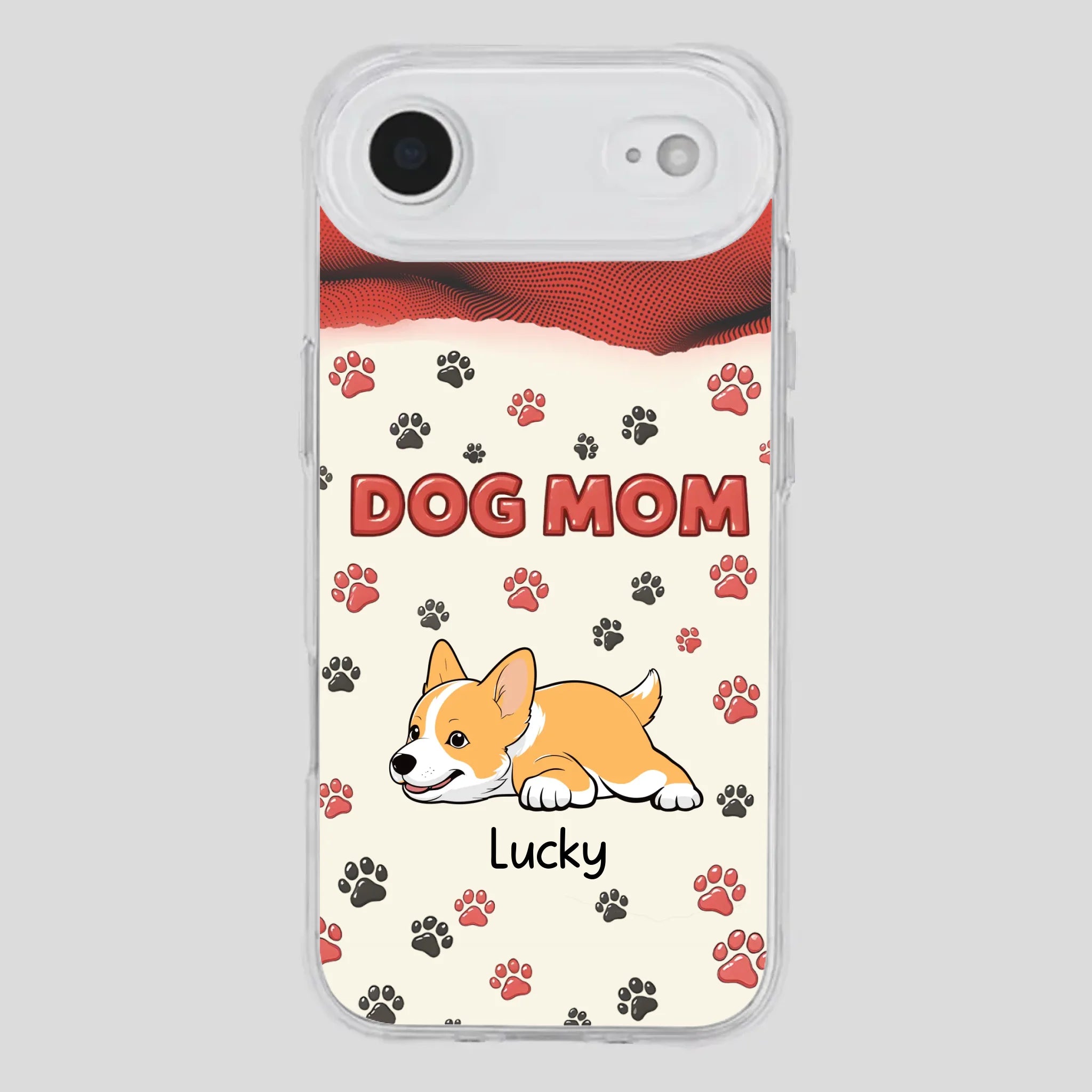Cute Dog Mom Case – Playful Corgi & Paw Prints Design - 89Prints