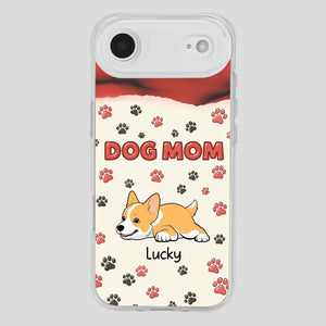 Cute Dog Mom Case – Playful Corgi & Paw Prints Design - 89Prints