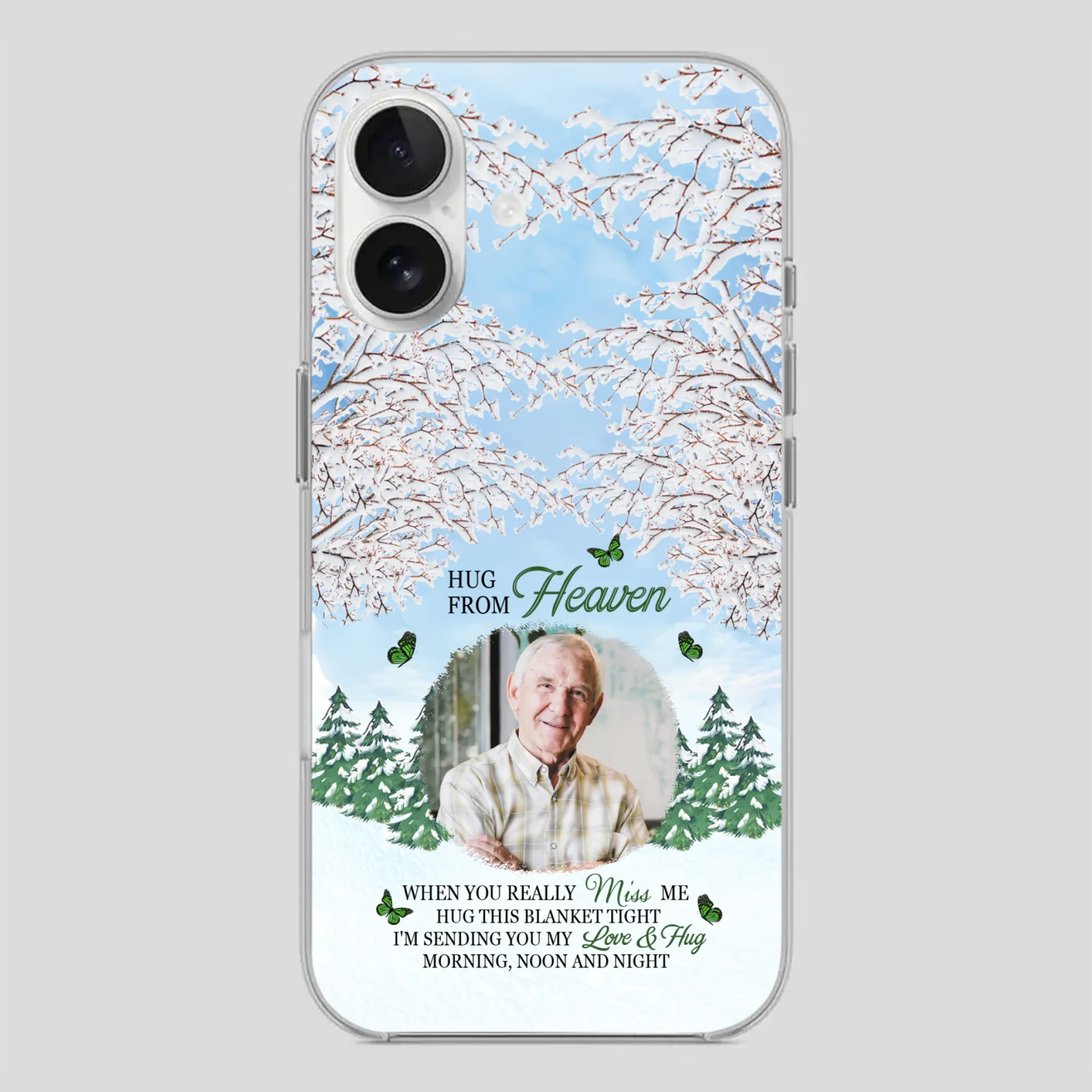 Heavenly Hug Grandpa Phone Case – Personalized Memorial Gift with Green Butterflies - 89Prints