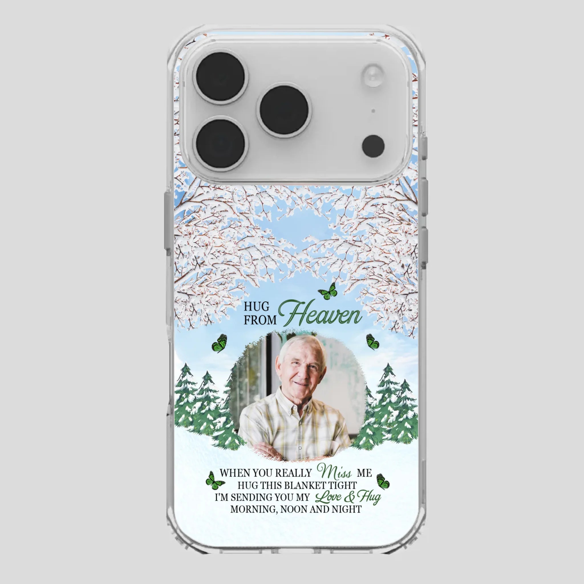 Heavenly Hug Grandpa Phone Case – Personalized Memorial Gift with Green Butterflies - 89Prints