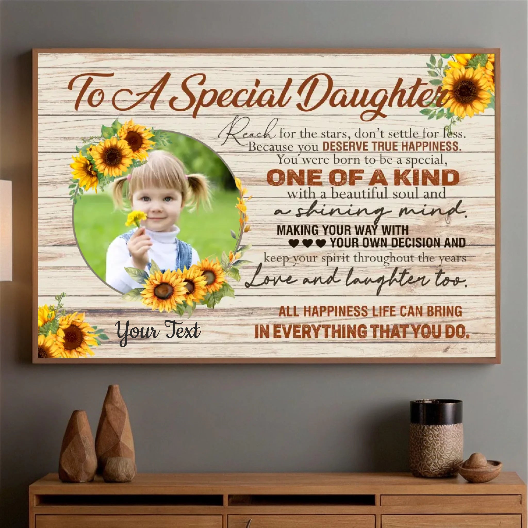 Daughter Poster - To My Special Girl with Custom Photo & Name, Sunflower Design - 89Prints