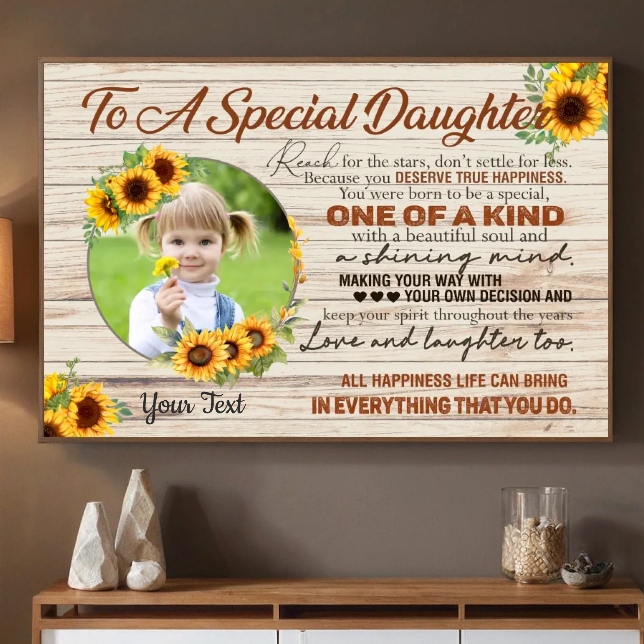 Daughter Poster - To My Special Girl with Custom Photo & Name, Sunflower Design - 89Prints