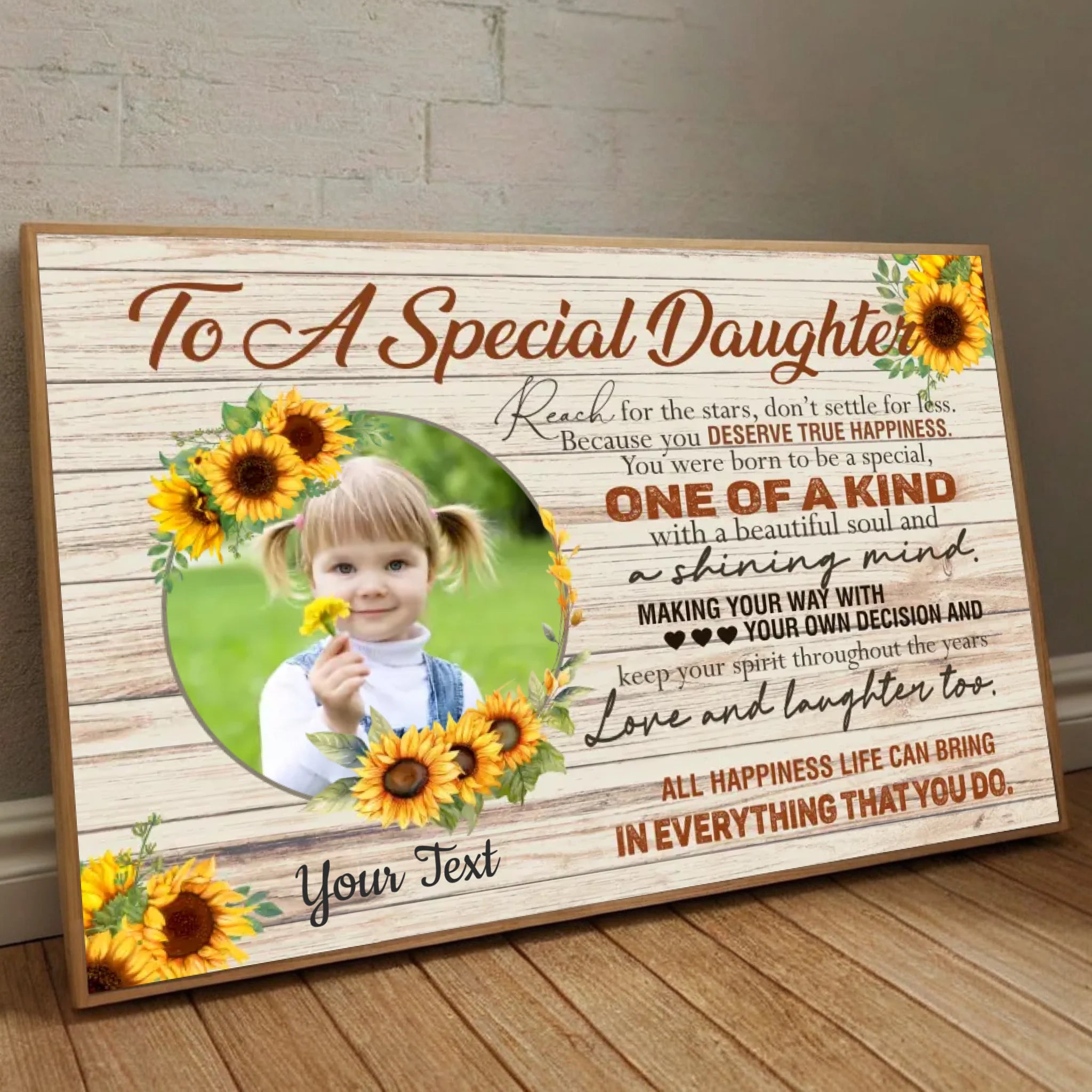 Daughter Poster - To My Special Girl with Custom Photo & Name, Sunflower Design - 89Prints