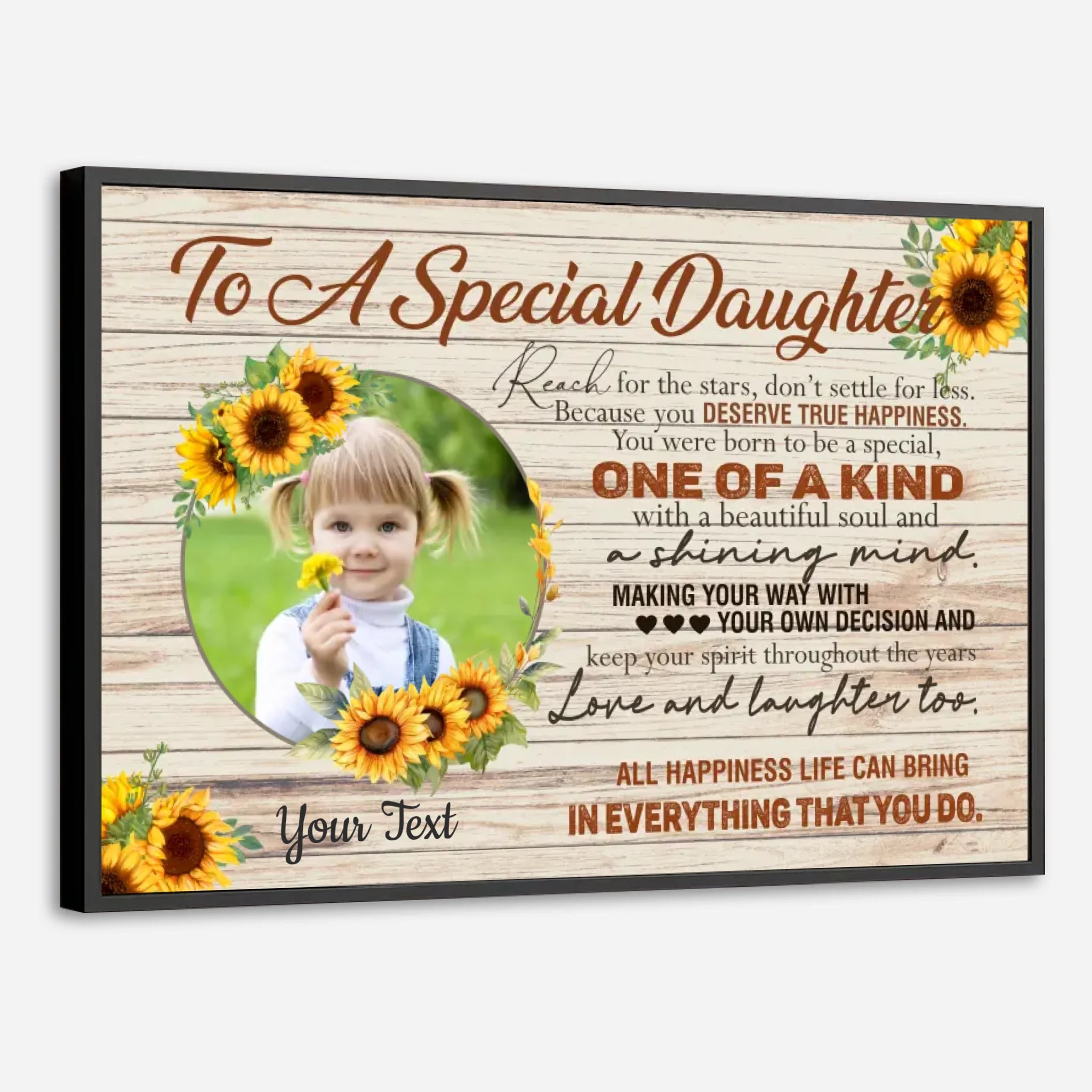 Daughter Poster - To My Special Girl with Custom Photo & Name, Sunflower Design - 89Prints