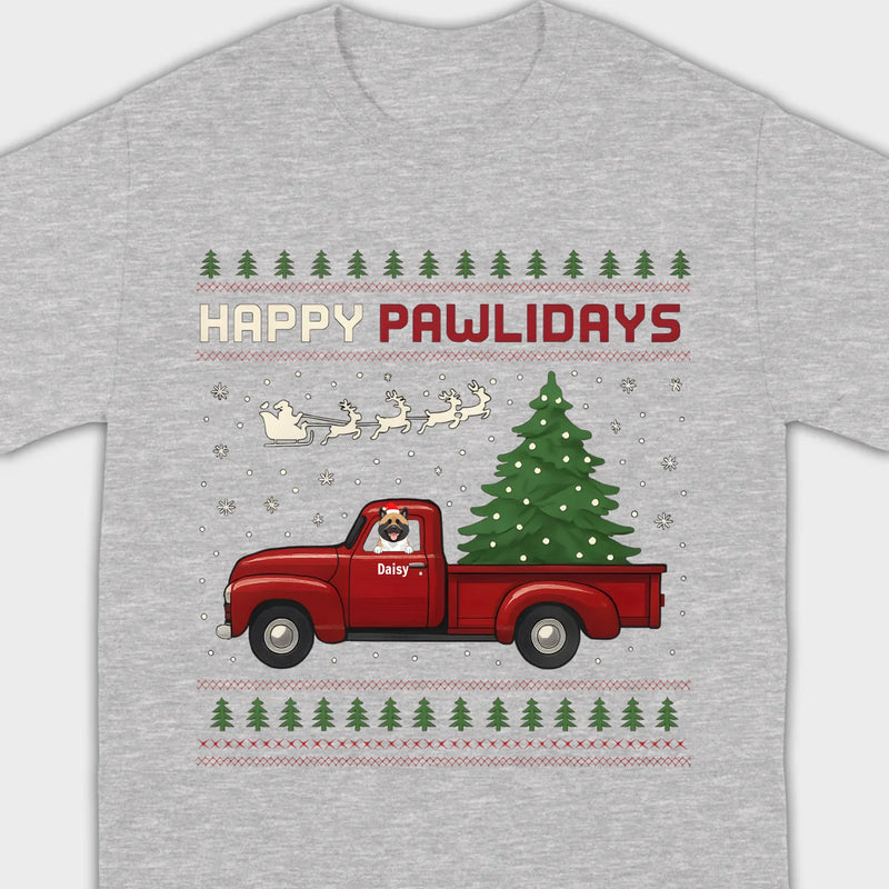 Personalized “Happy Pawlidays” Tee – Unique Custom Christmas Gift for Dog Lovers - 89Prints