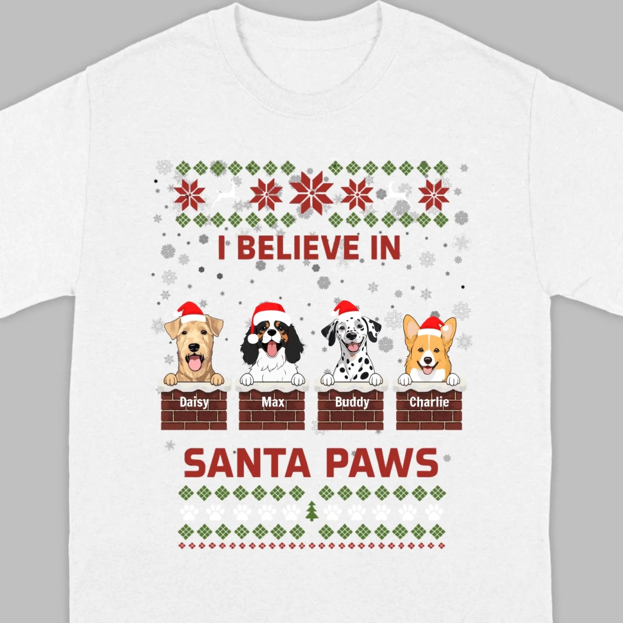 Personalized Santa Paws Christmas Tee – Custom Dog Name - 89Prints