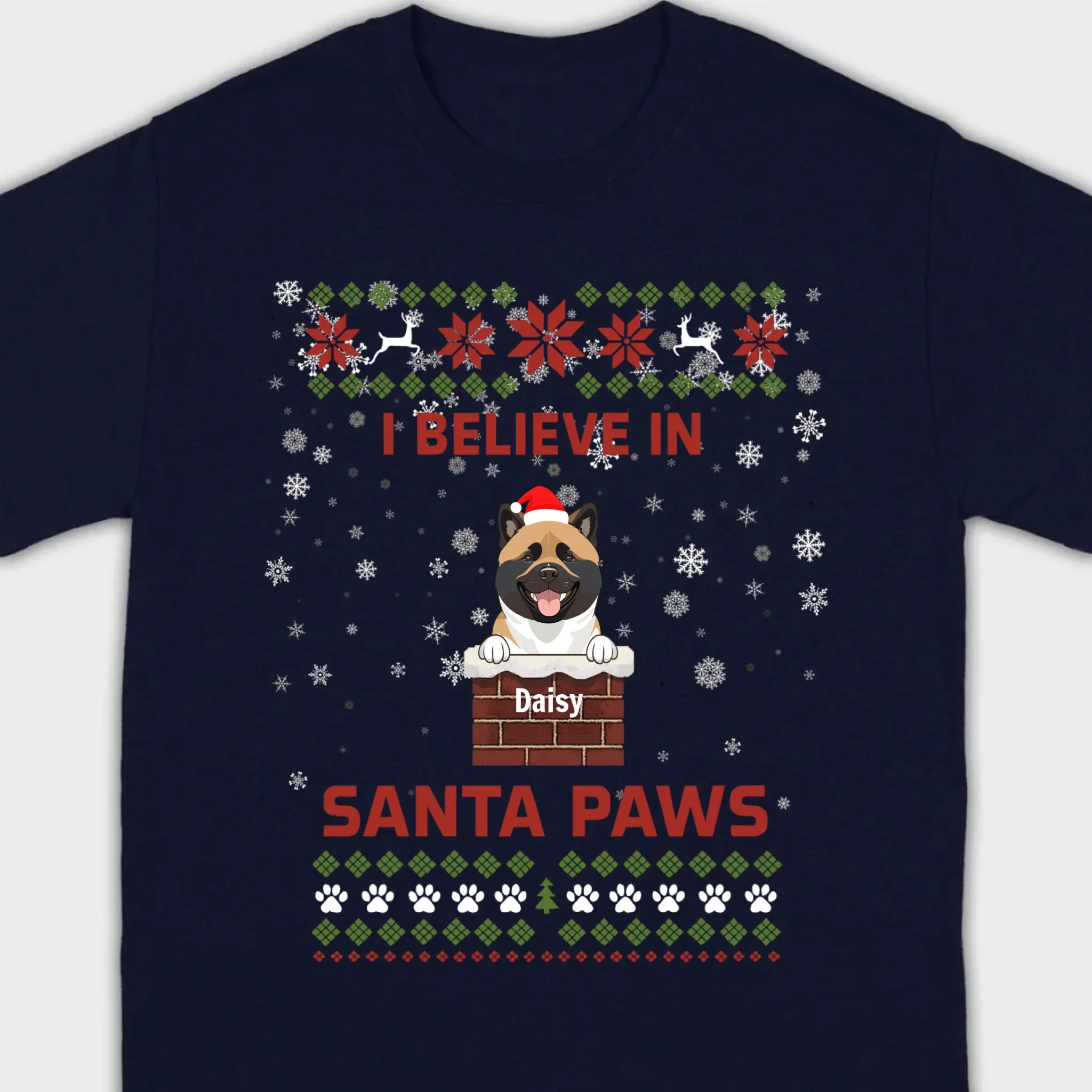 Personalized Santa Paws Christmas Tee – Custom Dog Name - 89Prints