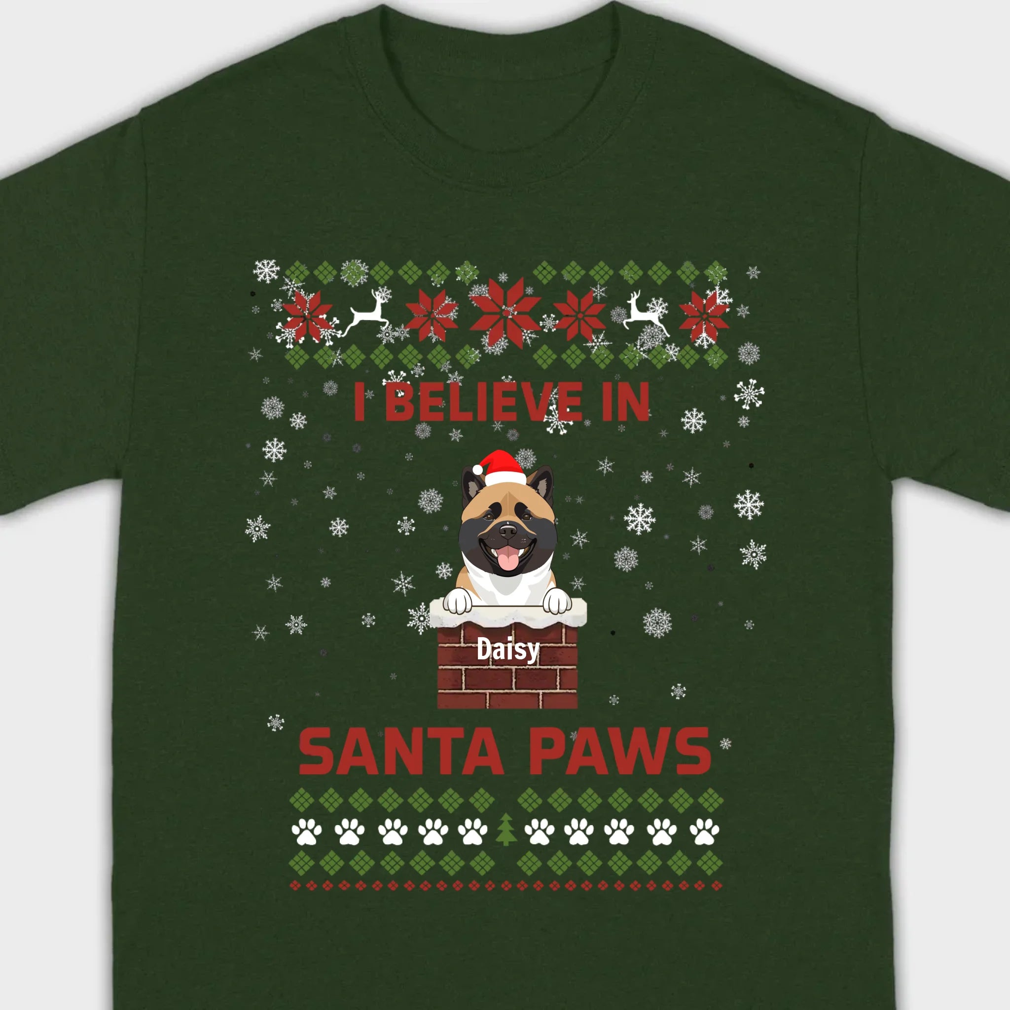 Personalized Santa Paws Christmas Tee – Custom Dog Name - 89Prints