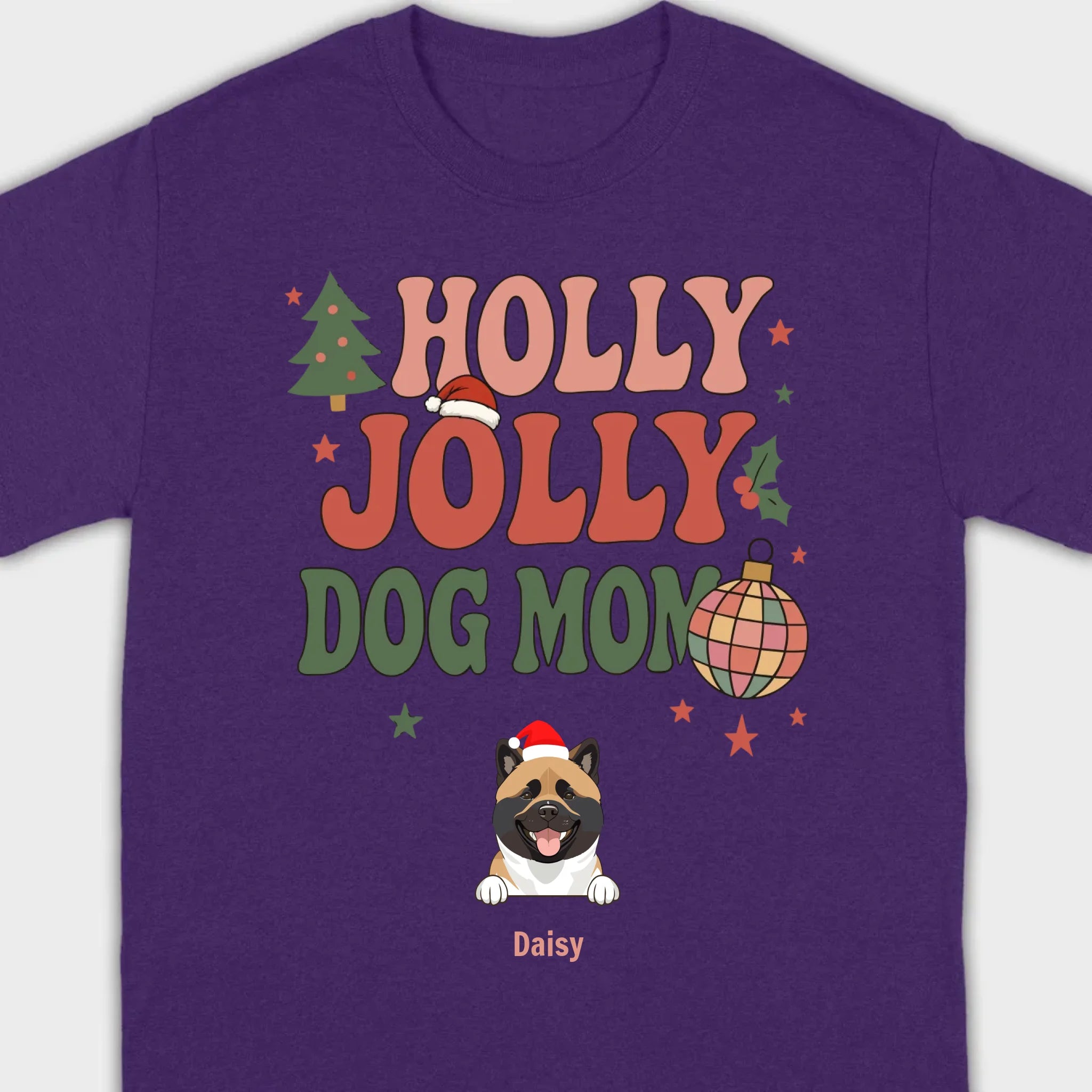 Dog Mom Christmas Gift Shirt Holly Jolly Dog Mom - 89Prints