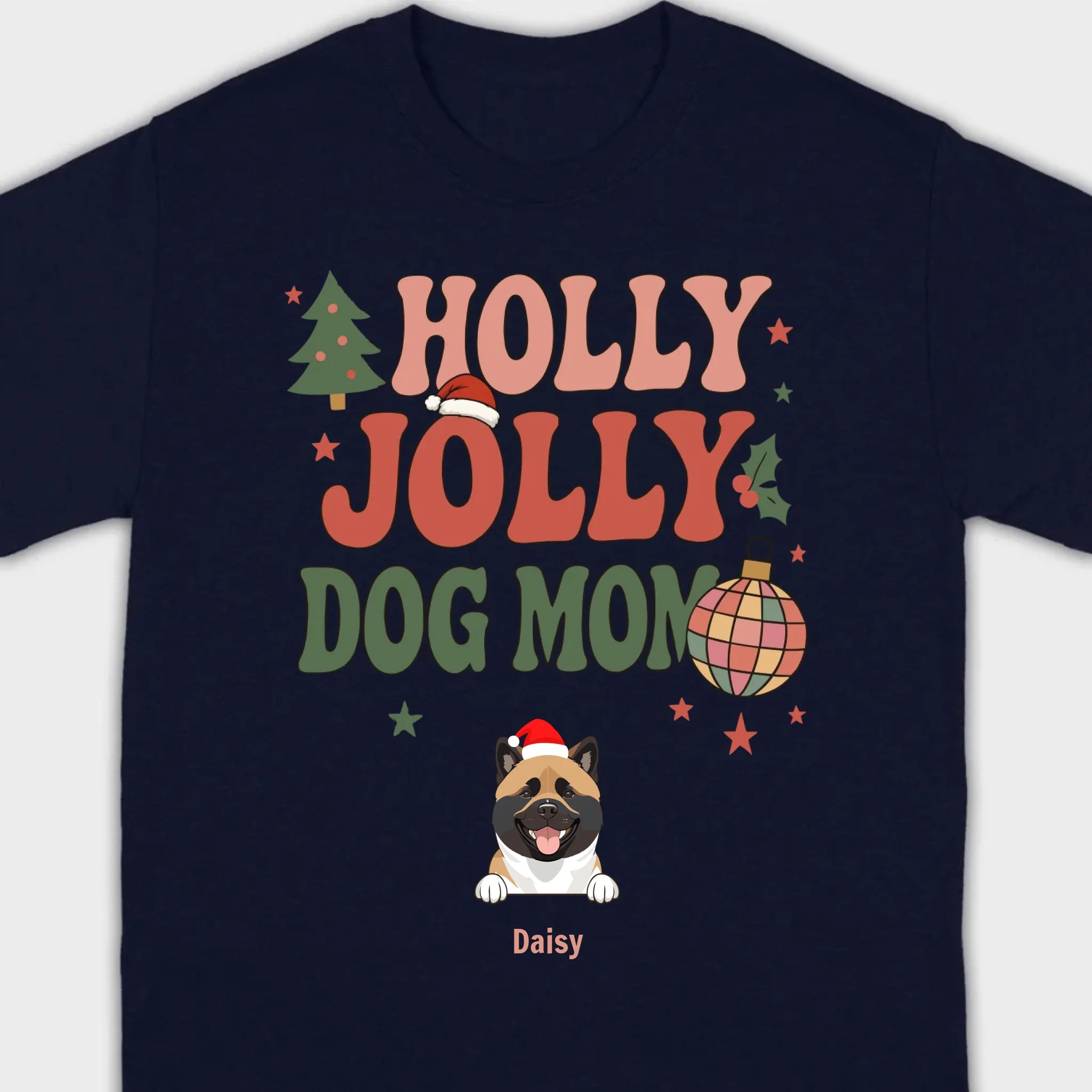 Dog Mom Christmas Gift Shirt Holly Jolly Dog Mom - 89Prints