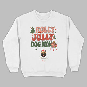 Dog Mom Christmas Gift Shirt Holly Jolly Dog Mom - 89Prints
