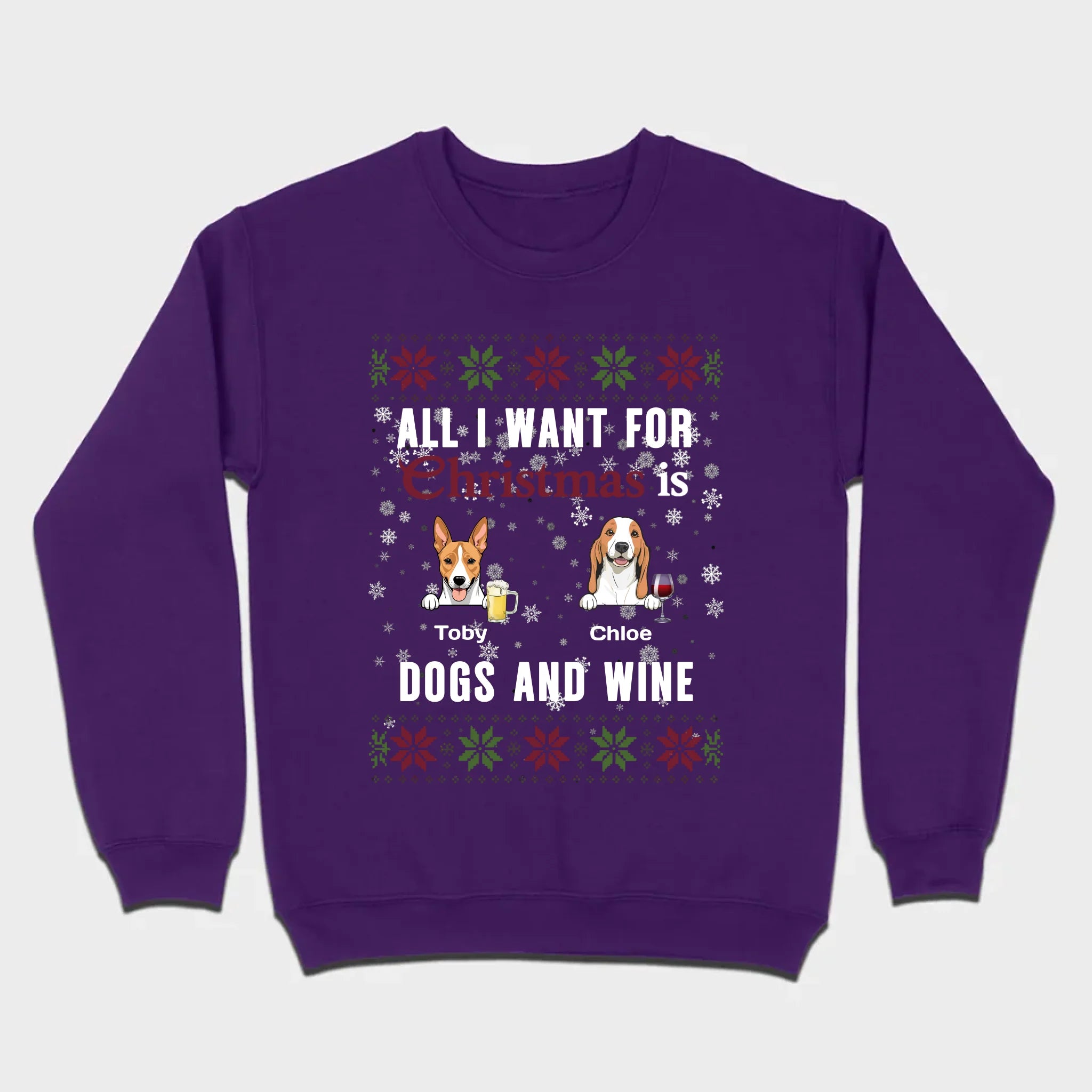 Personalized Dog Christmas Tee All I Want for Christmas is Dogs and Wine - 89Prints