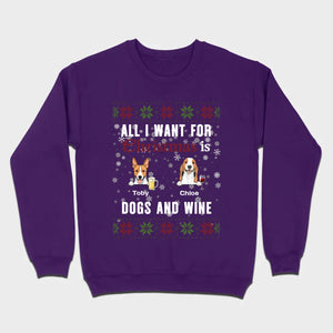 Personalized Dog Christmas Tee All I Want for Christmas is Dogs and Wine - 89Prints